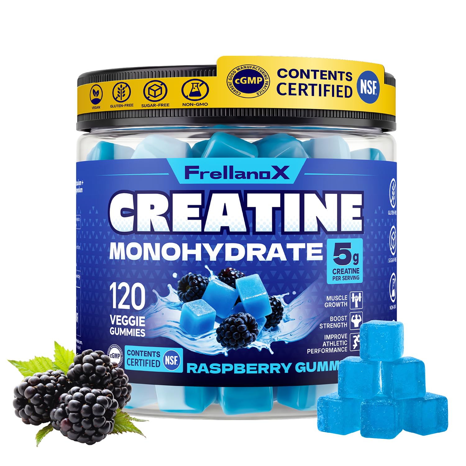 Frellanox Creatine Gummies 5g Monohydrate Blue Raspberry front view