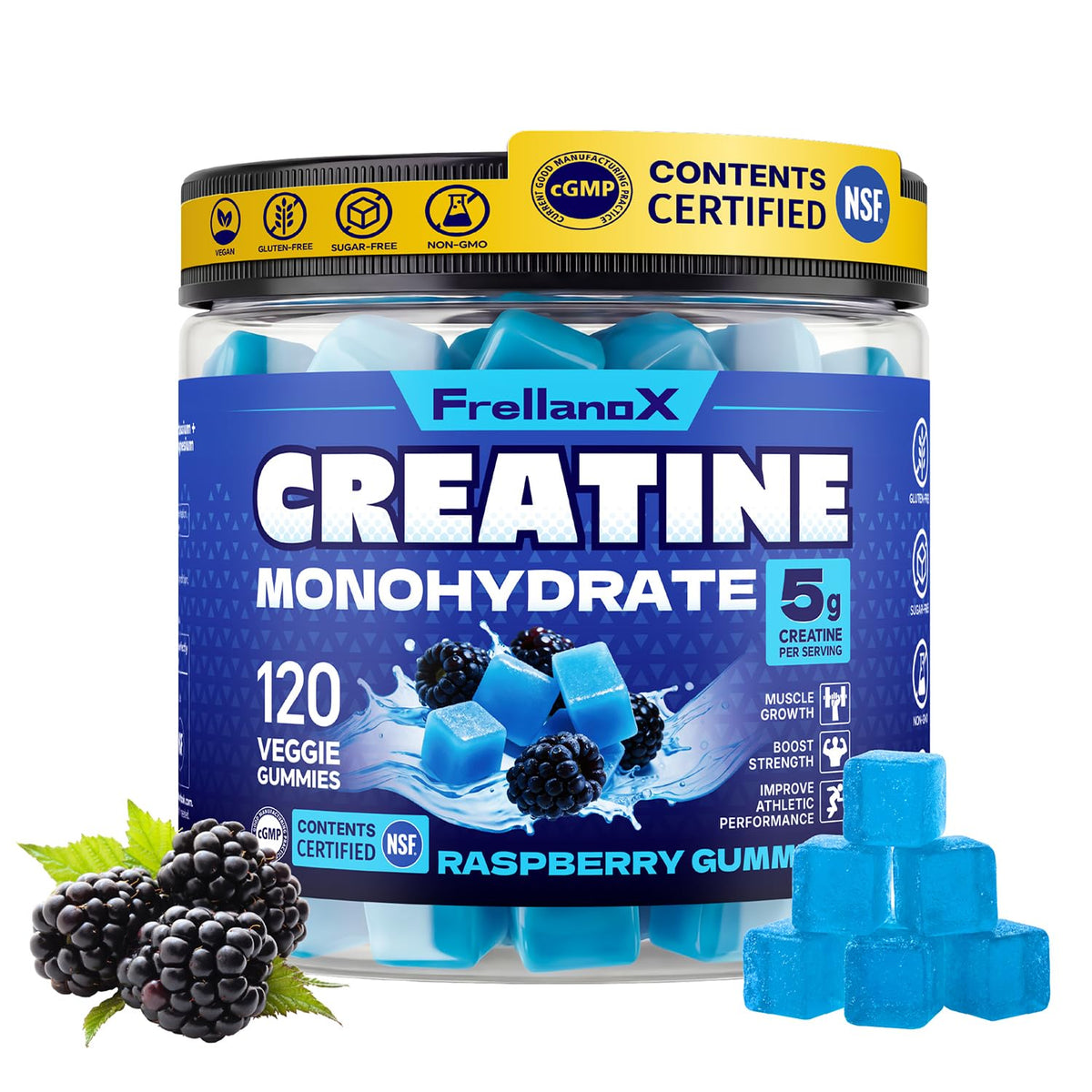 Frellanox Creatine Gummies 5g Monohydrate Blue Raspberry front view