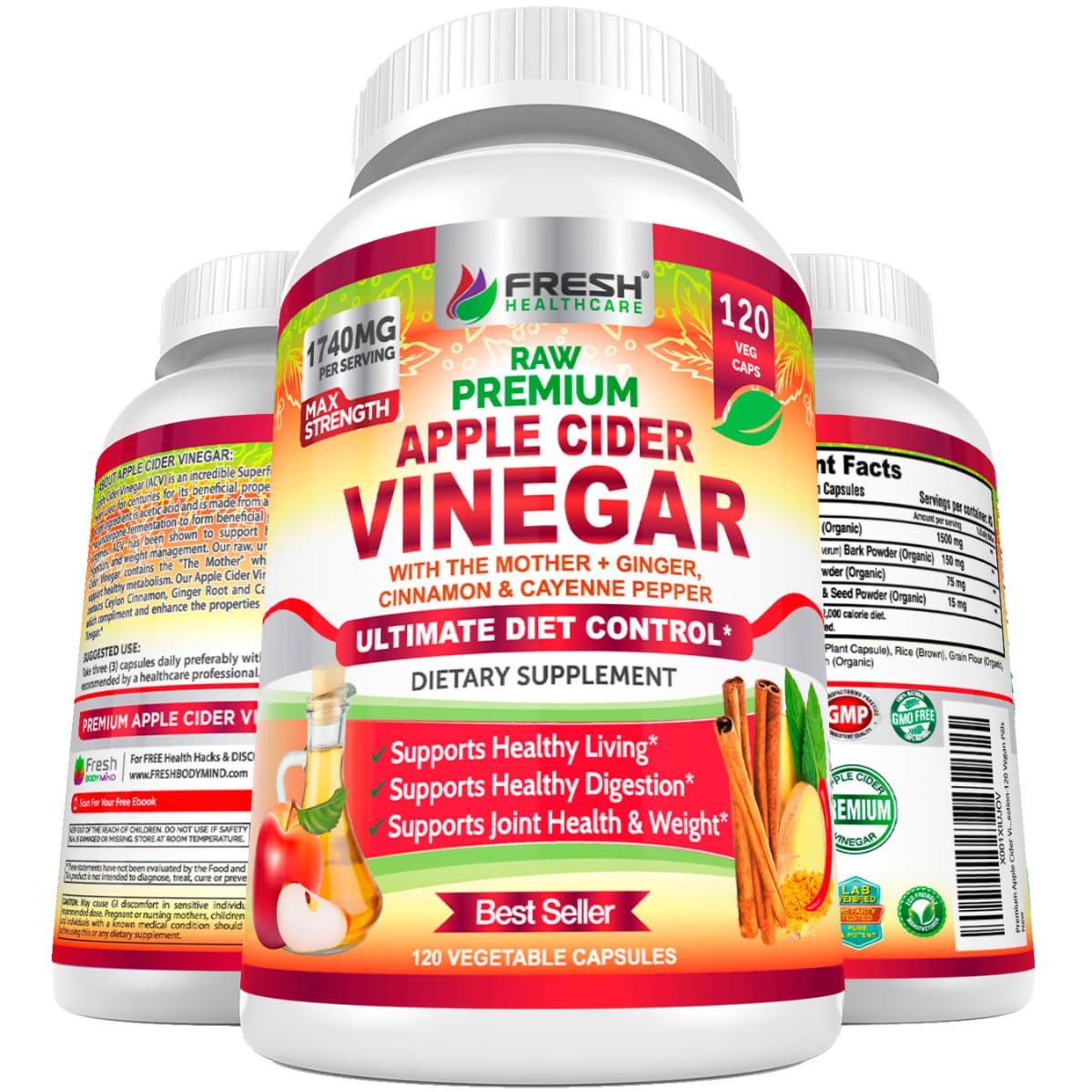 FRESH HEALTHCARE Apple Cider Vinegar Capsules 1500mg bottle front view
