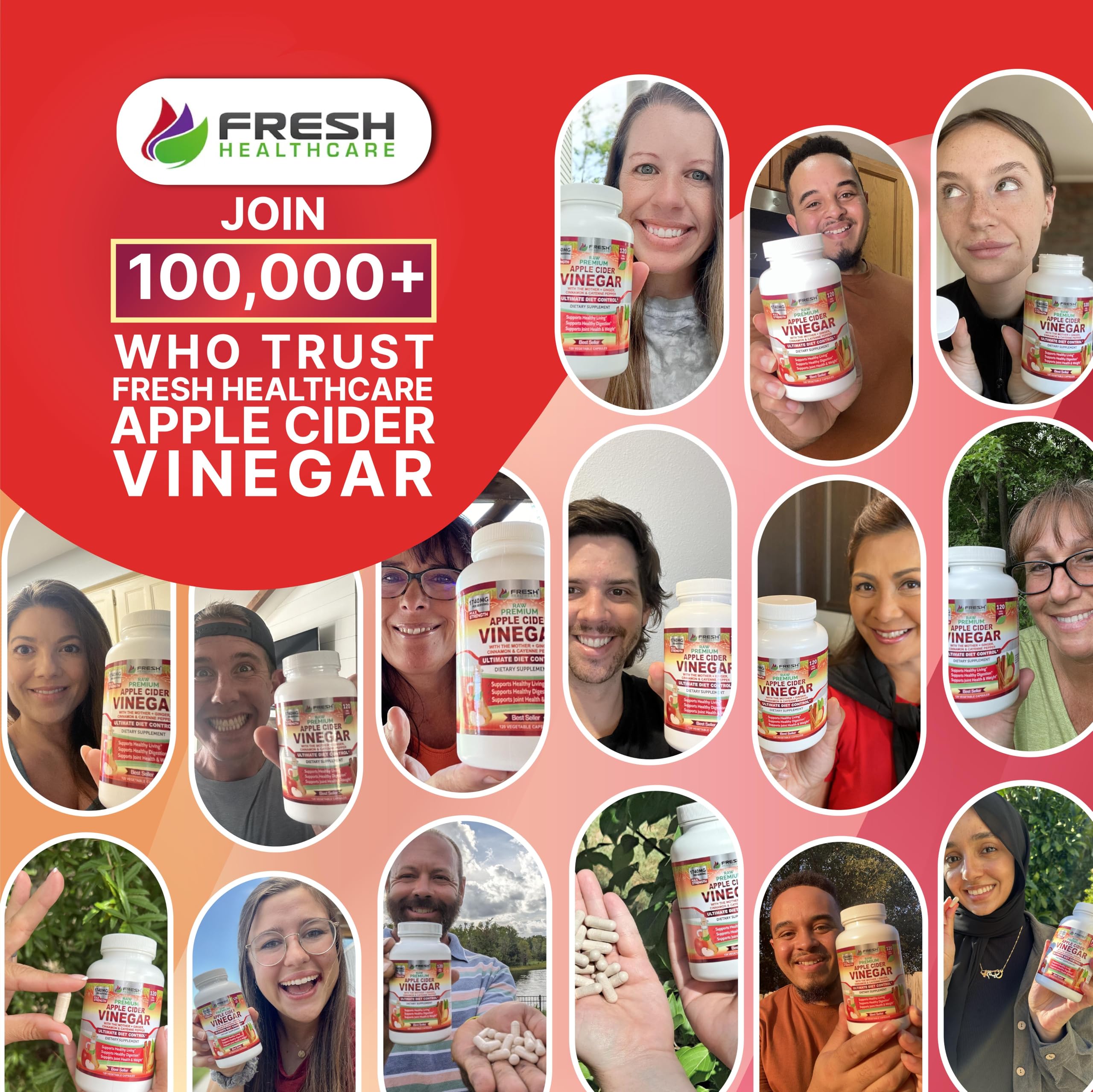 FRESH HEALTHCARE Apple Cider Vinegar Capsules 1500mg bottle side view