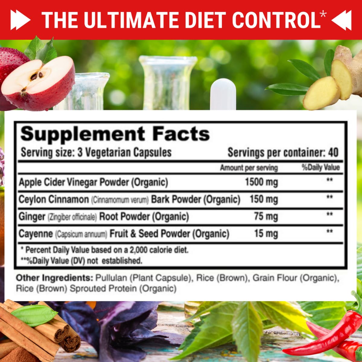 FRESH HEALTHCARE Apple Cider Vinegar Capsules 1500mg with ingredients display