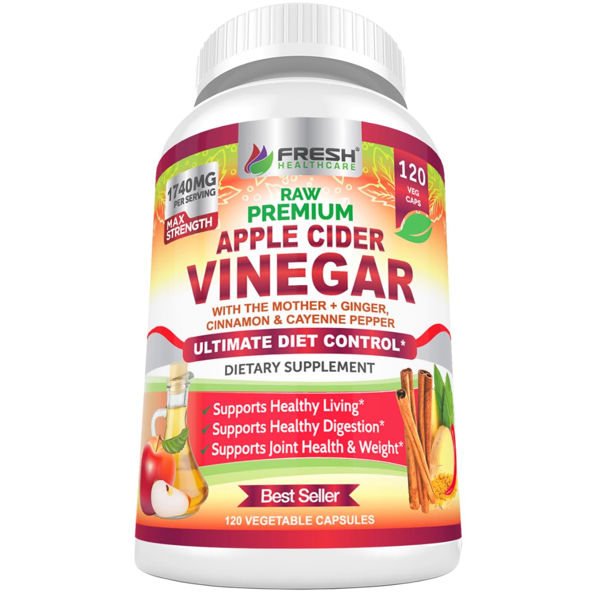 FRESH HEALTHCARE Apple Cider Vinegar Capsules 1500mg with measuring spoon