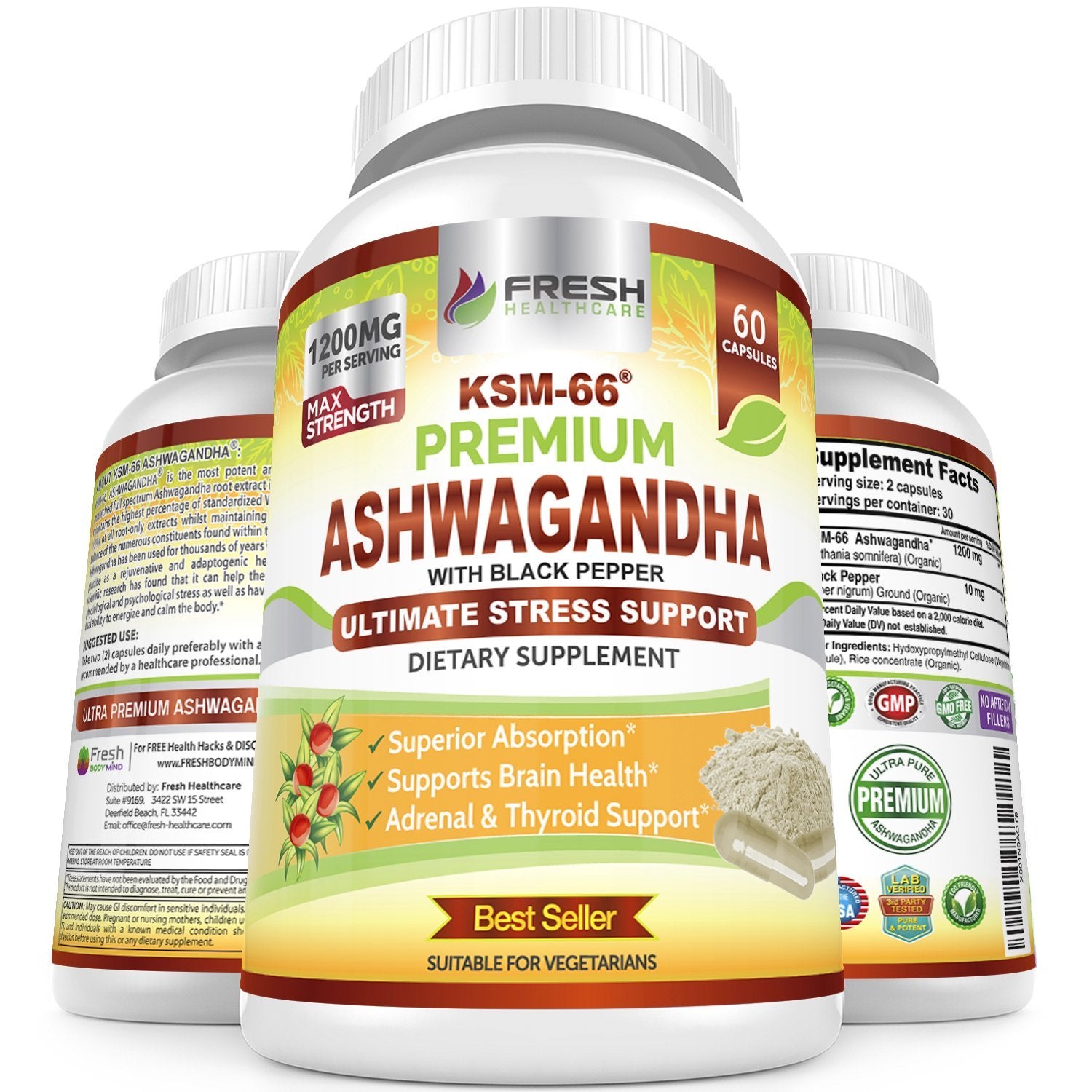 FRESH HEALTHCARE Ashwagandha KSM 66 Capsules front view