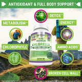 FRESH HEALTHCARE Chlorella Powder Capsules on a wooden table