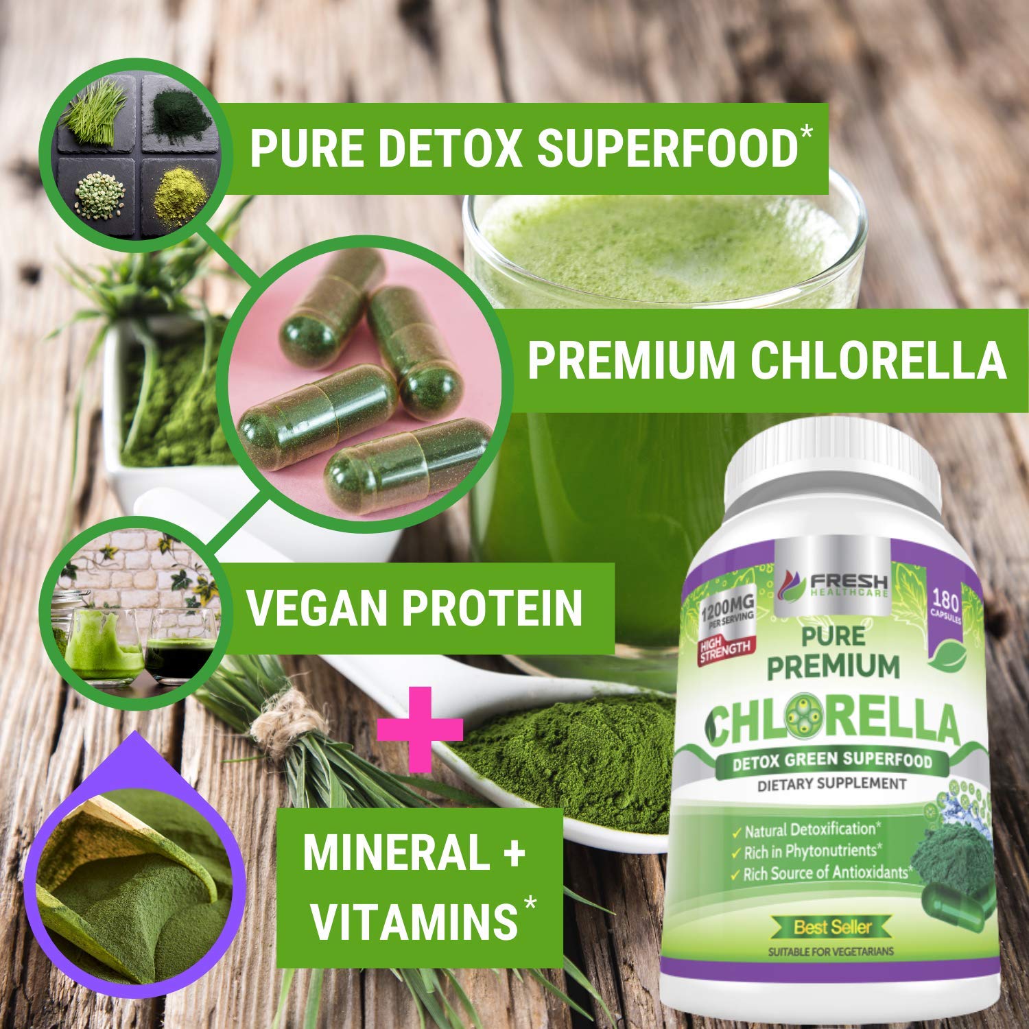 FRESH HEALTHCARE Chlorella Powder Capsules packaging