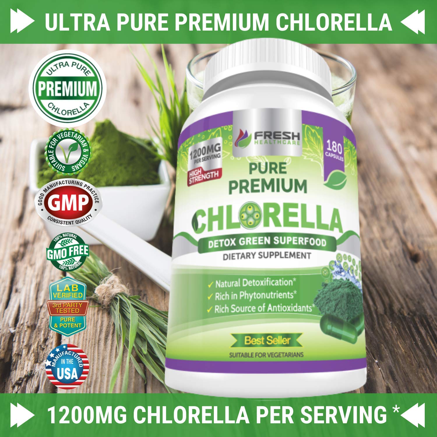 FRESH HEALTHCARE Chlorella Powder Capsules side view