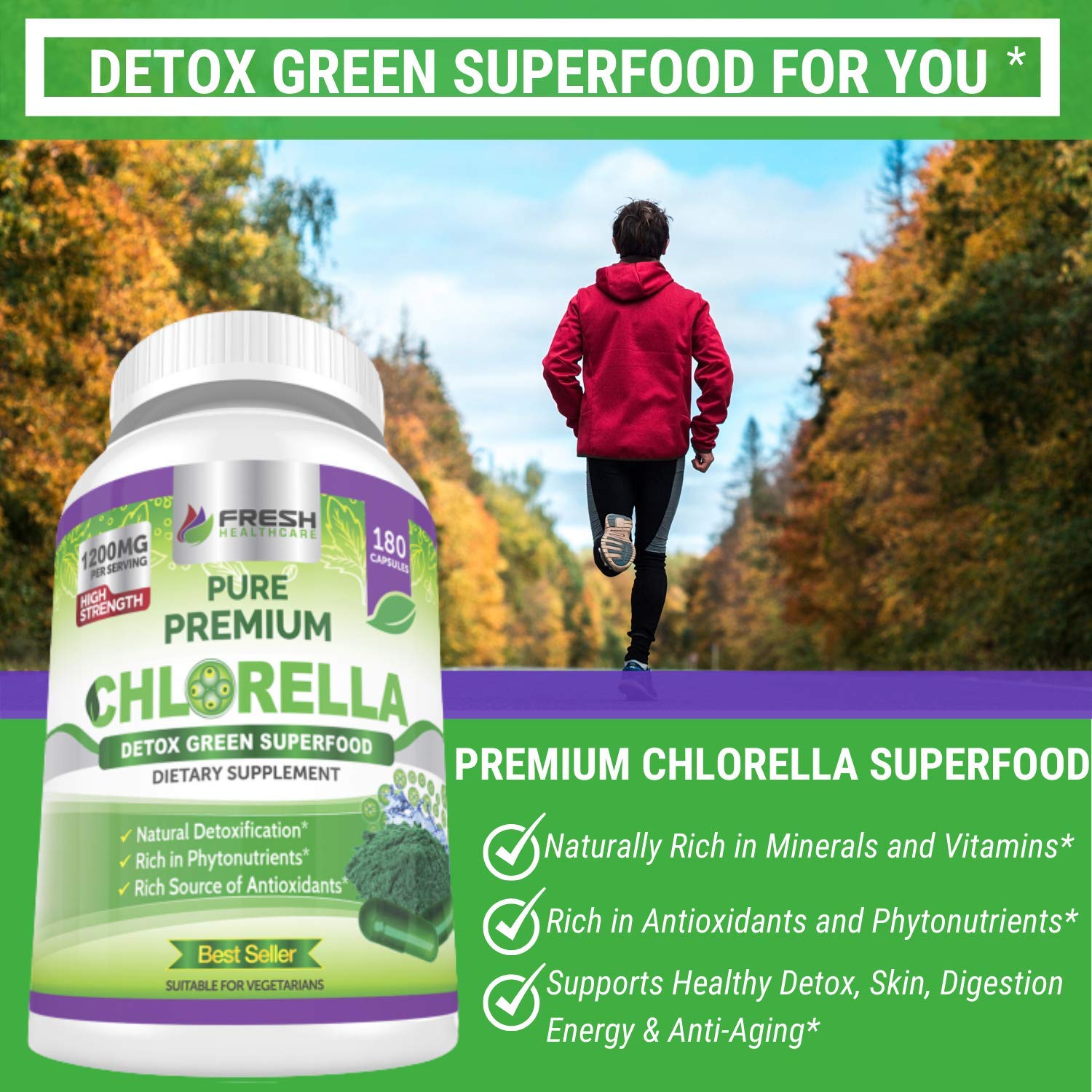 FRESH HEALTHCARE Chlorella Powder Capsules with a measuring spoon
