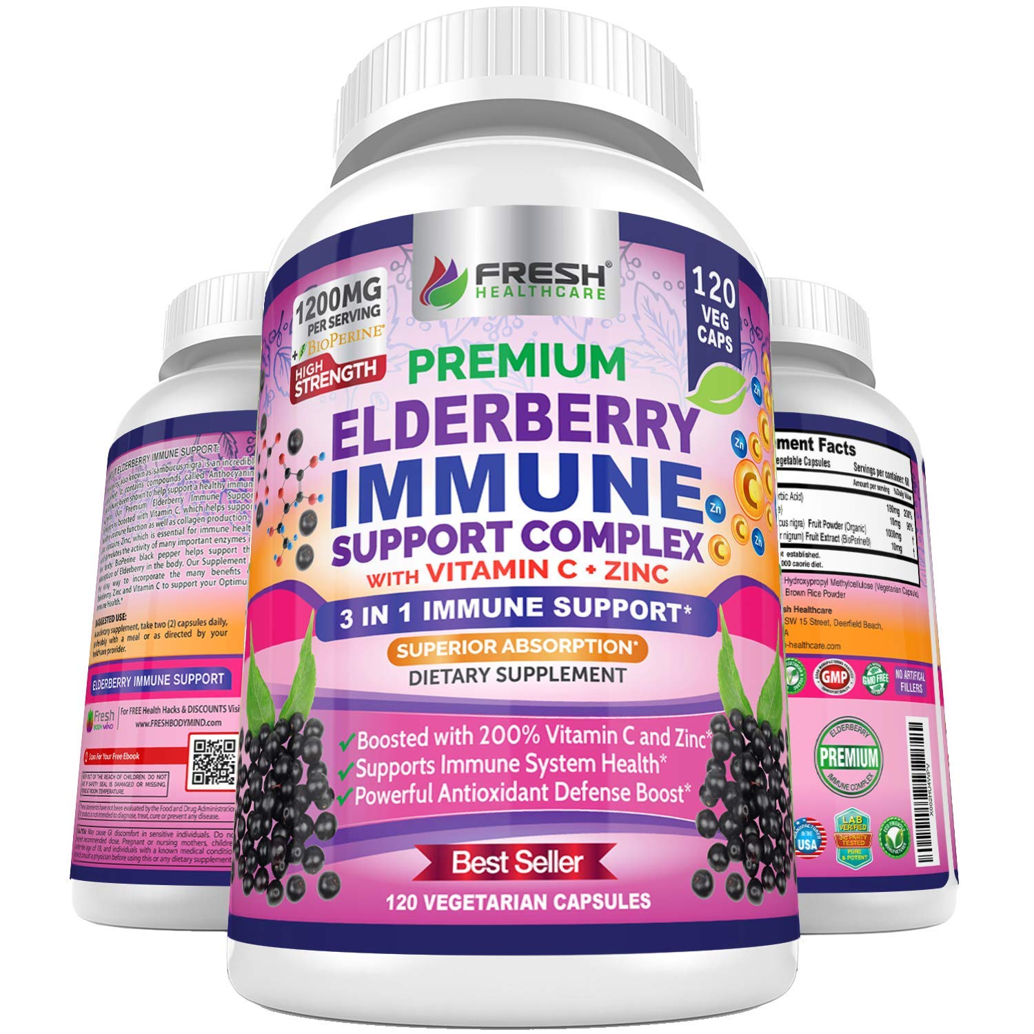 FRESH HEALTHCARE Elderberry daily wellness Support Capsules front view
