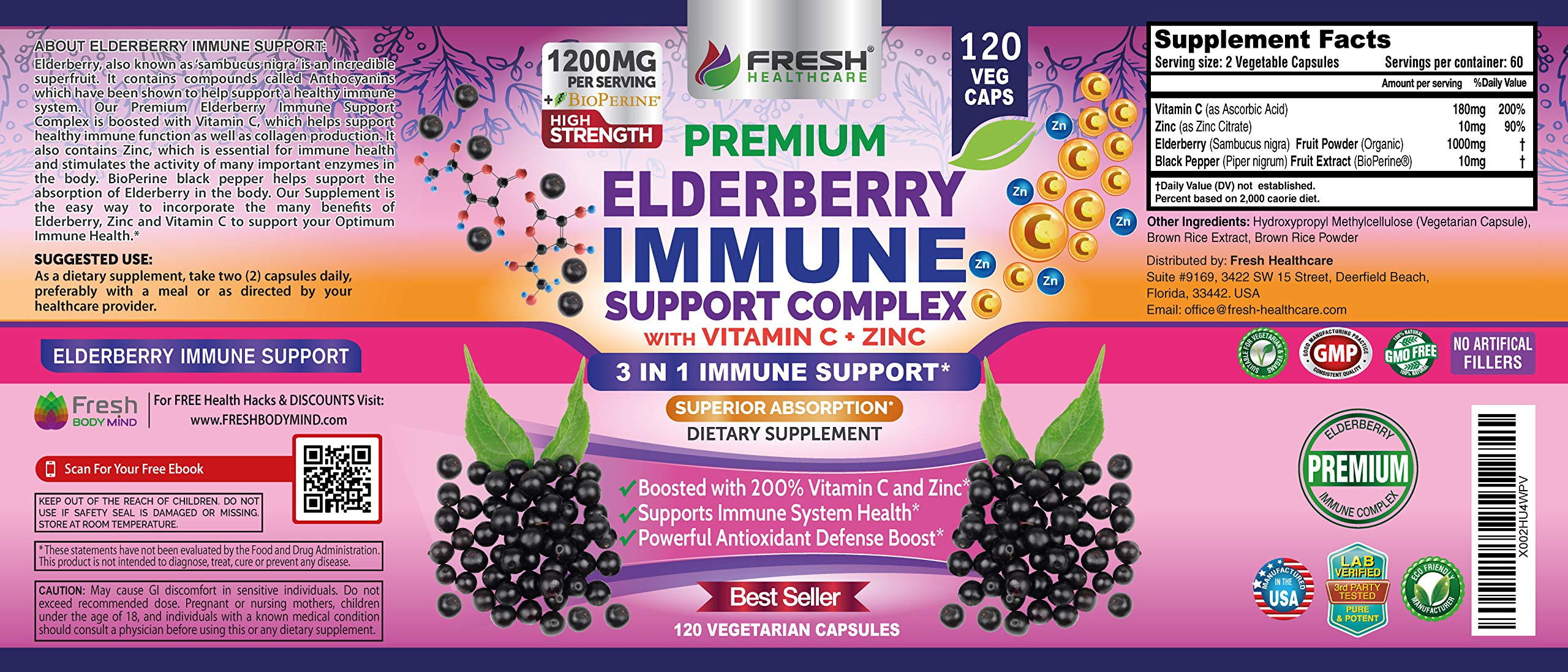 FRESH HEALTHCARE Elderberry daily wellness Support Capsules with ingredients list