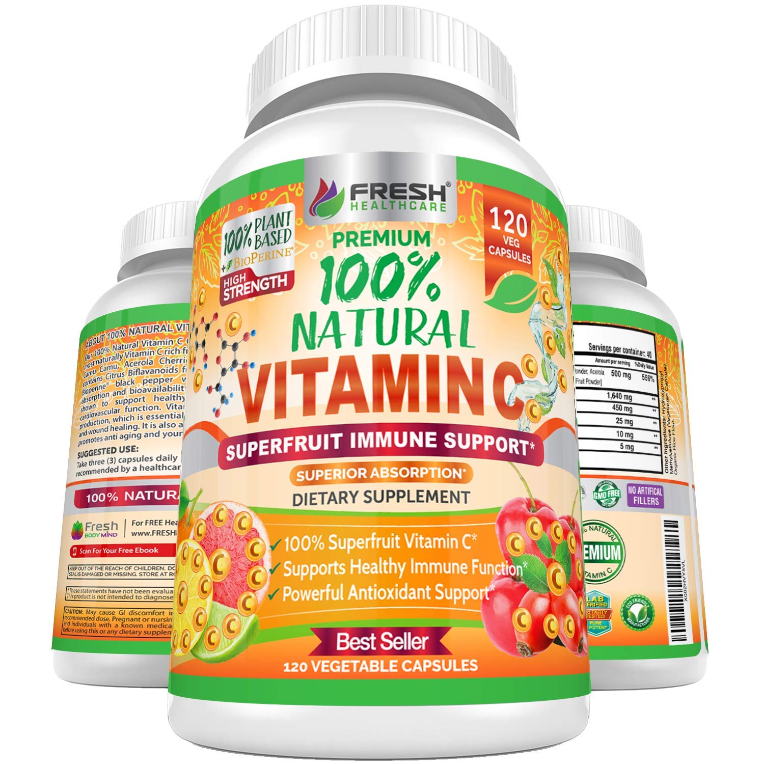 FRESH HEALTHCARE Vitamin C 500mg veggie capsules front view