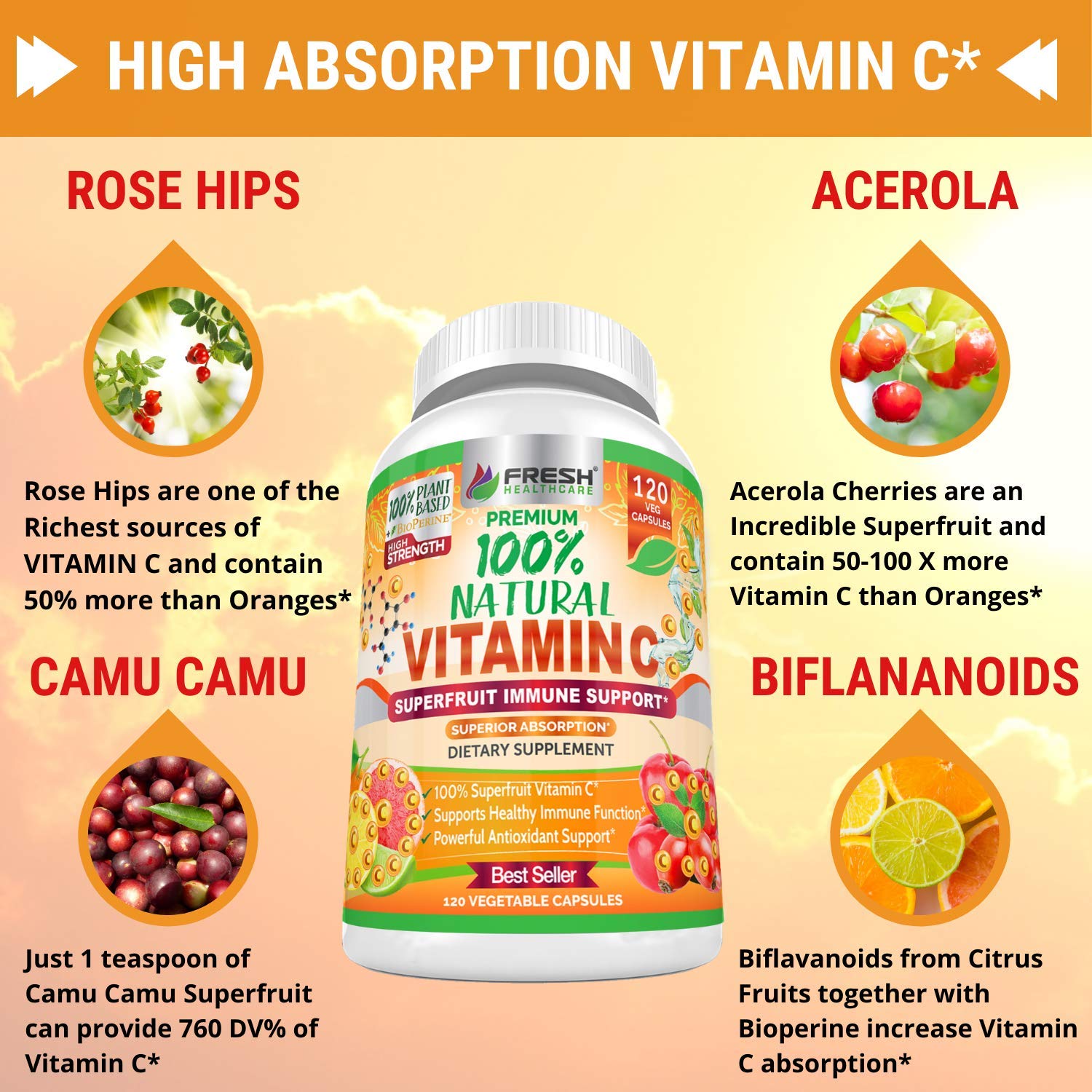 FRESH HEALTHCARE Vitamin C bottle side view