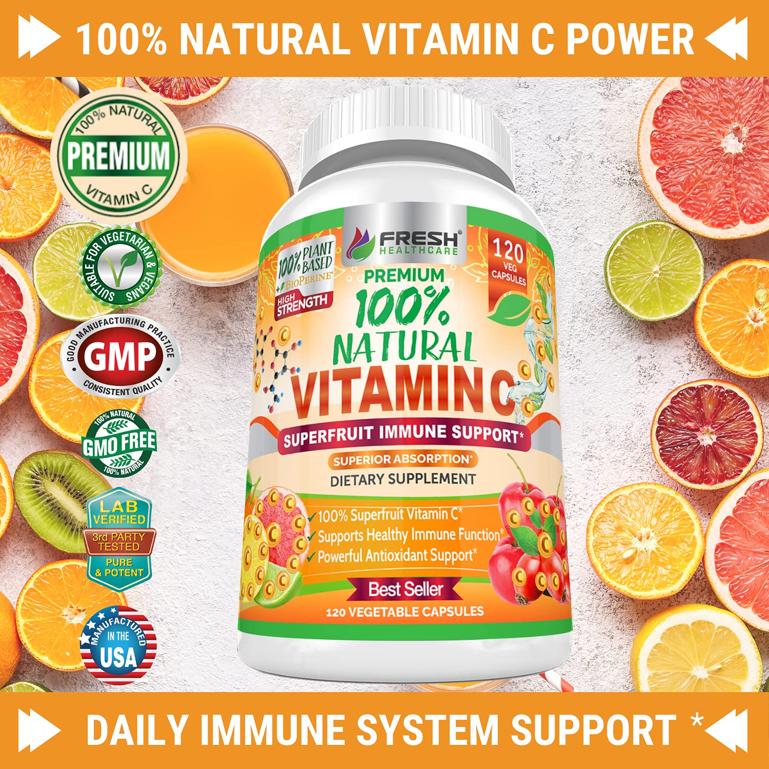 FRESH HEALTHCARE Vitamin C bottle with 120 capsules