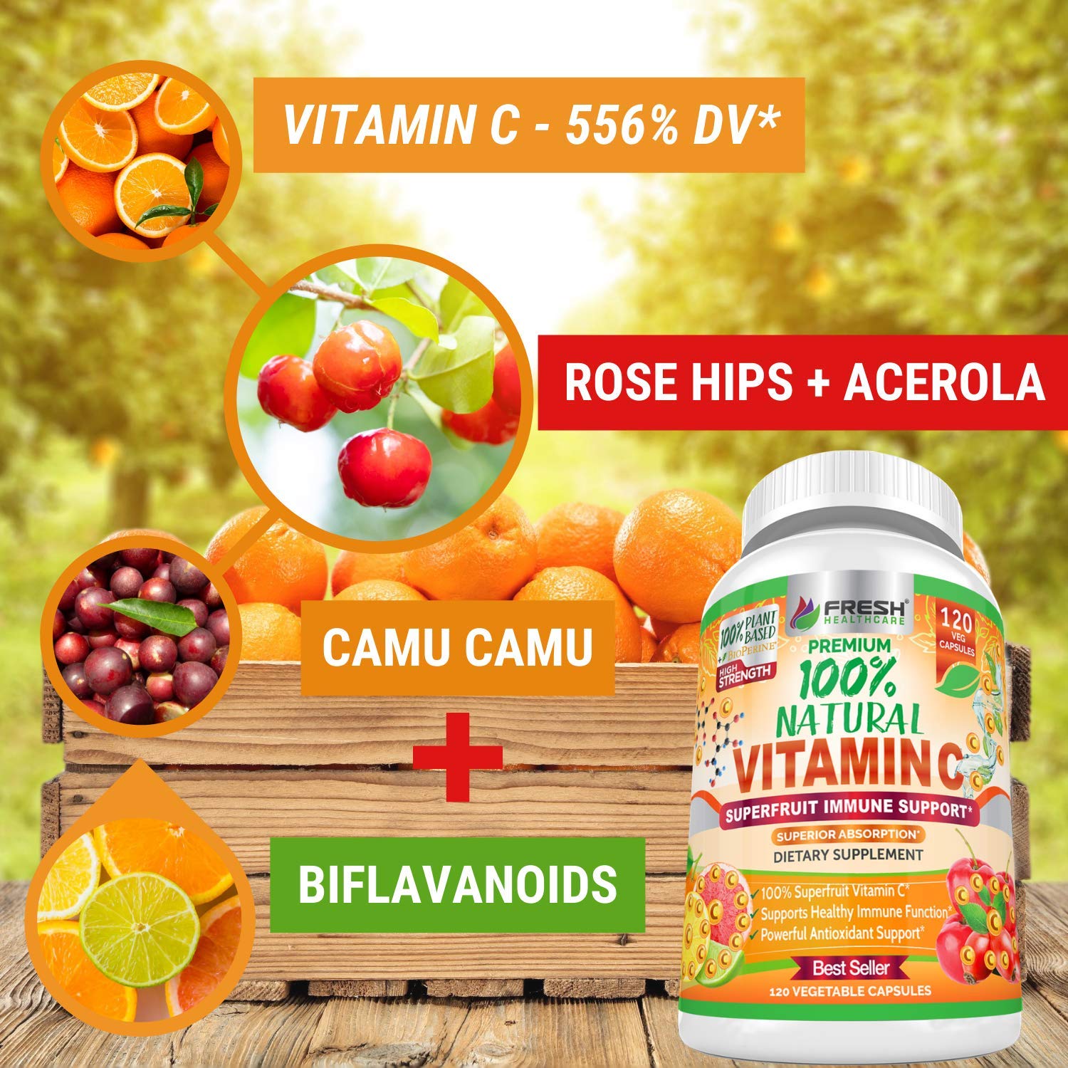 FRESH HEALTHCARE Vitamin C capsules close-up