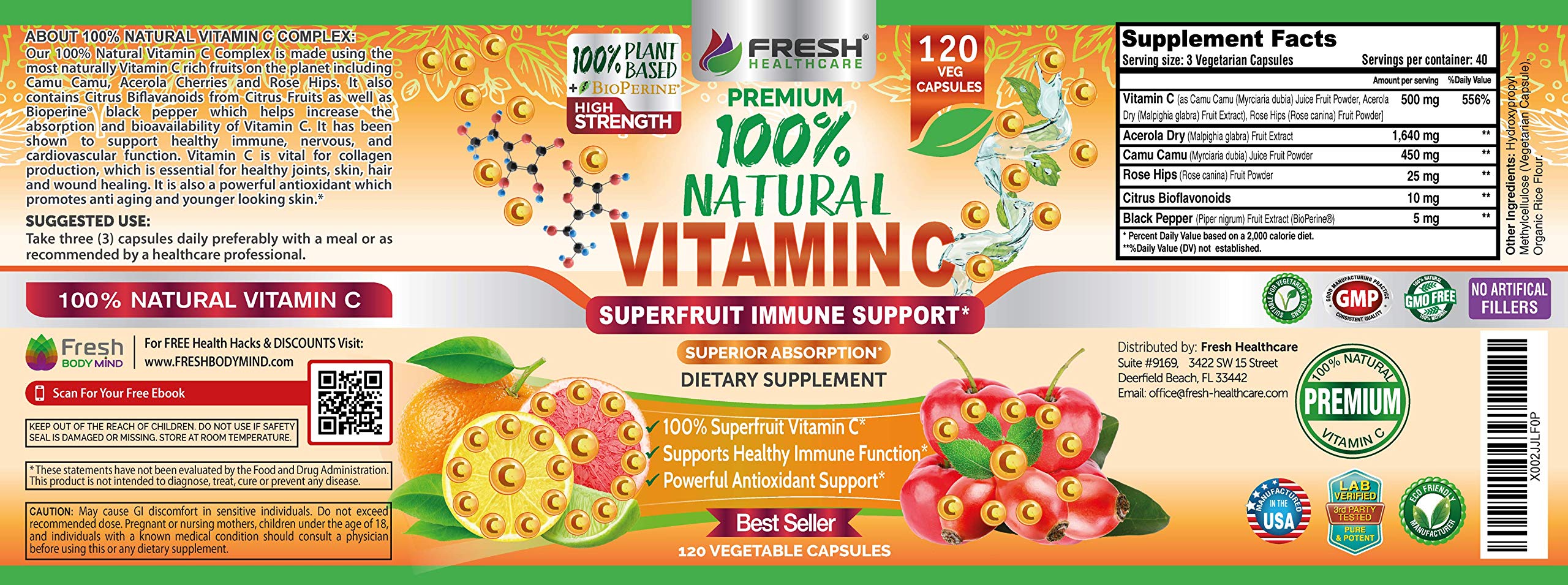 FRESH HEALTHCARE Vitamin C capsules in a hand