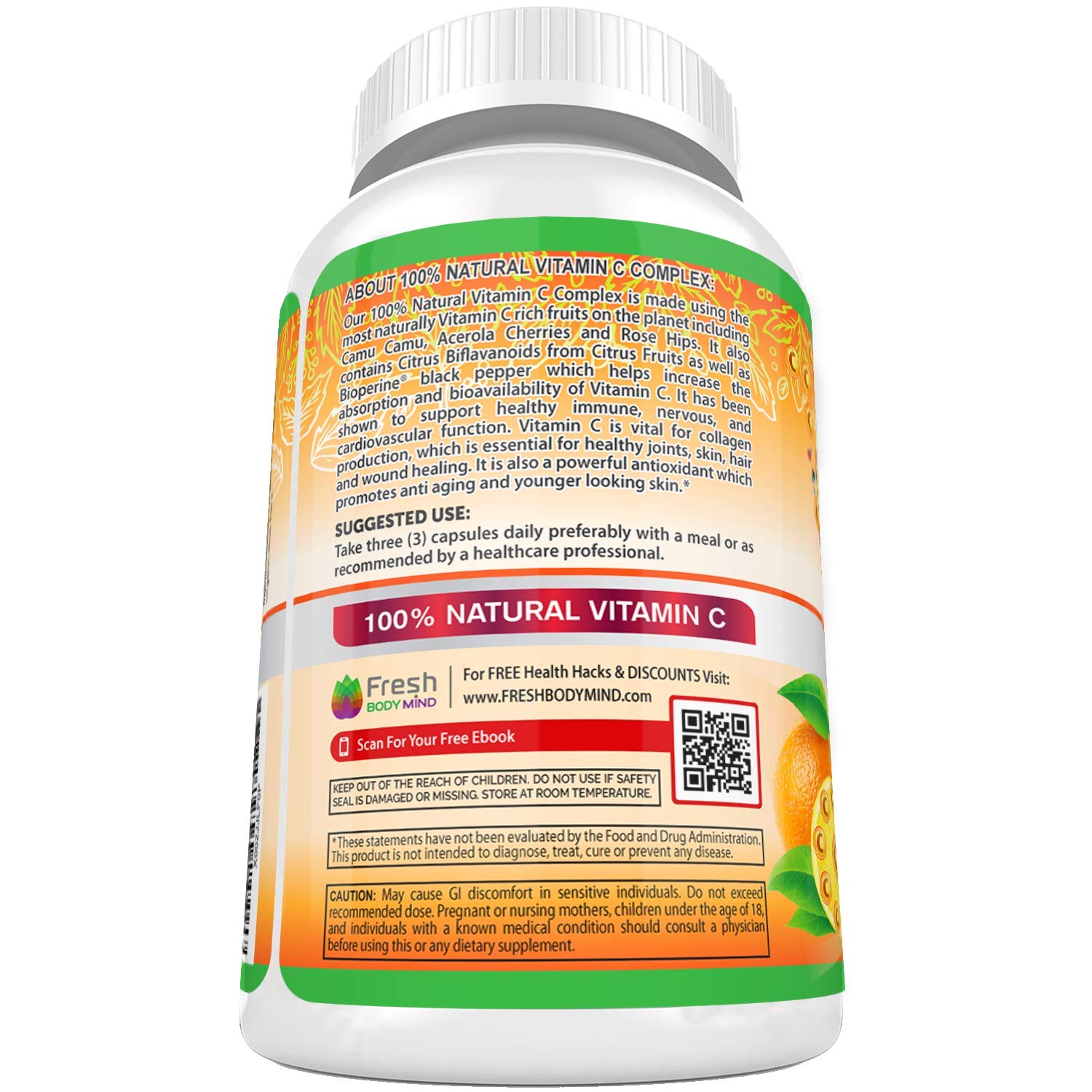 FRESH HEALTHCARE Vitamin C capsules on a wooden table