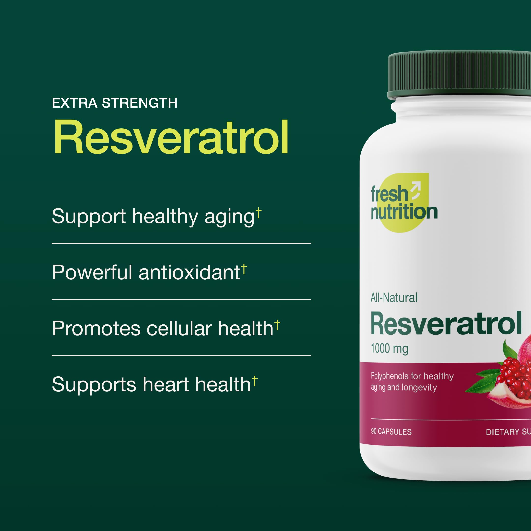 Fresh Nutrition Resveratrol Supplement 750mg capsules on a wooden surface