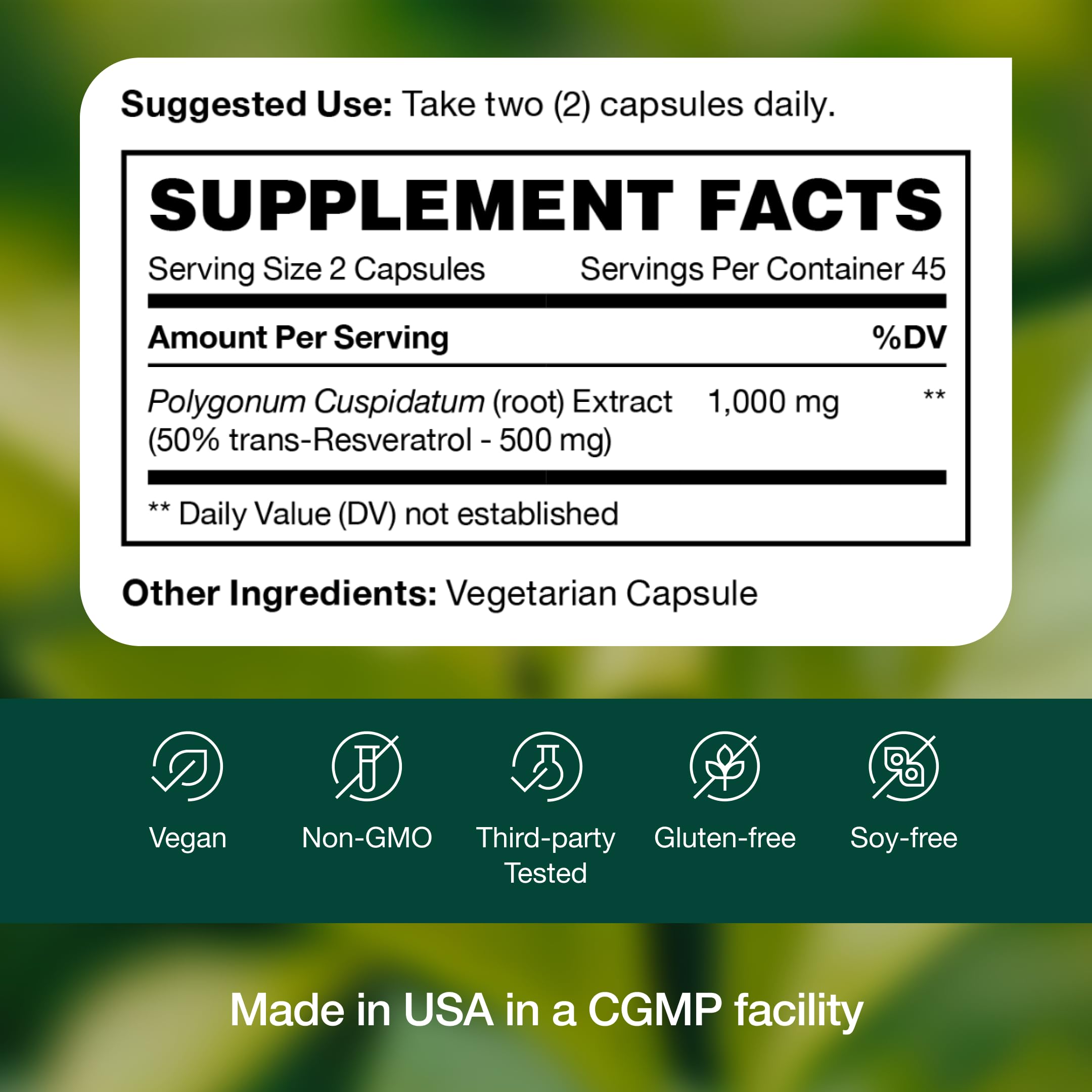 Fresh Nutrition Resveratrol Supplement 750mg capsules with natural background