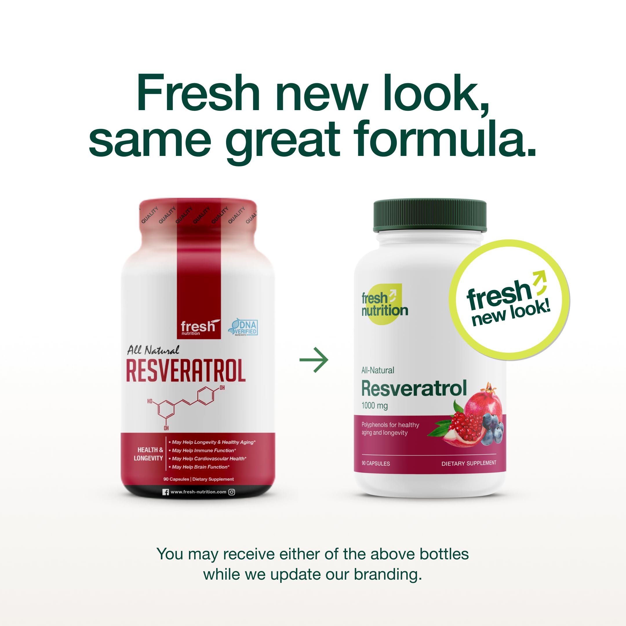 Fresh Nutrition Resveratrol Supplement 750mg side view of bottle