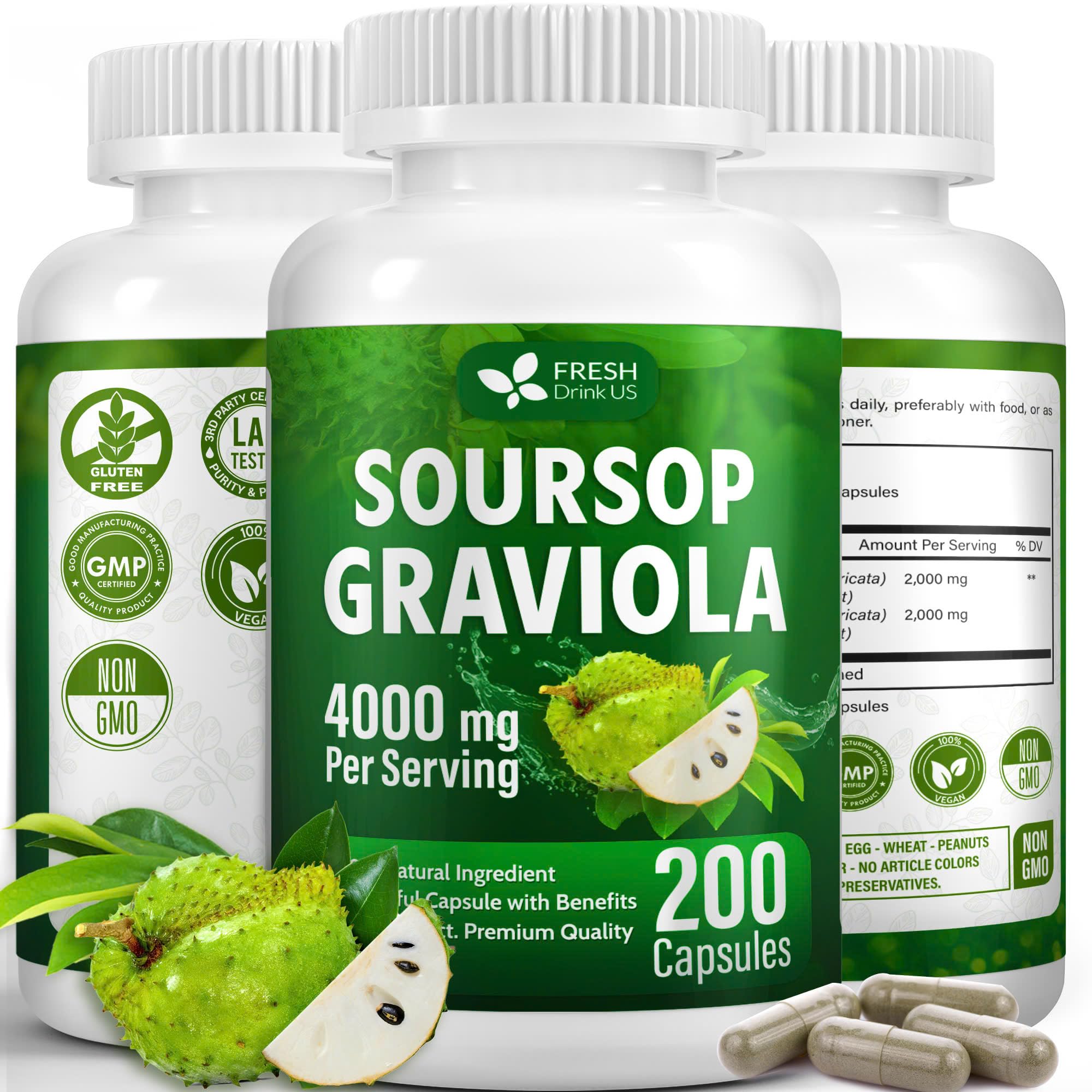 FRESHDRINKUS Soursop Capsules front view with 200 capsules