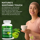 FRESHDRINKUS Soursop Capsules on a wooden table