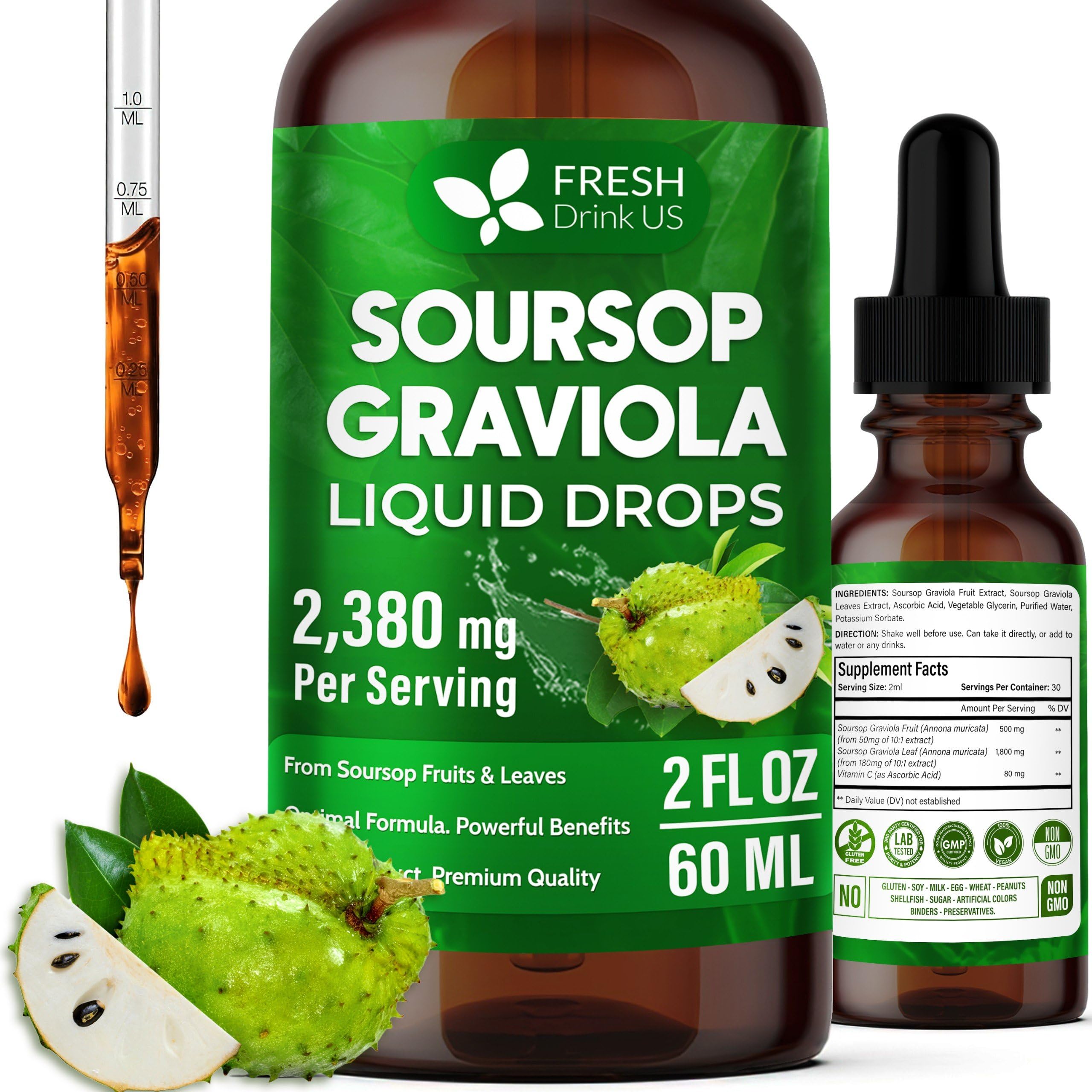 FRESHDRINKUS Soursop Extract Liquid 2 fl oz bottle front view