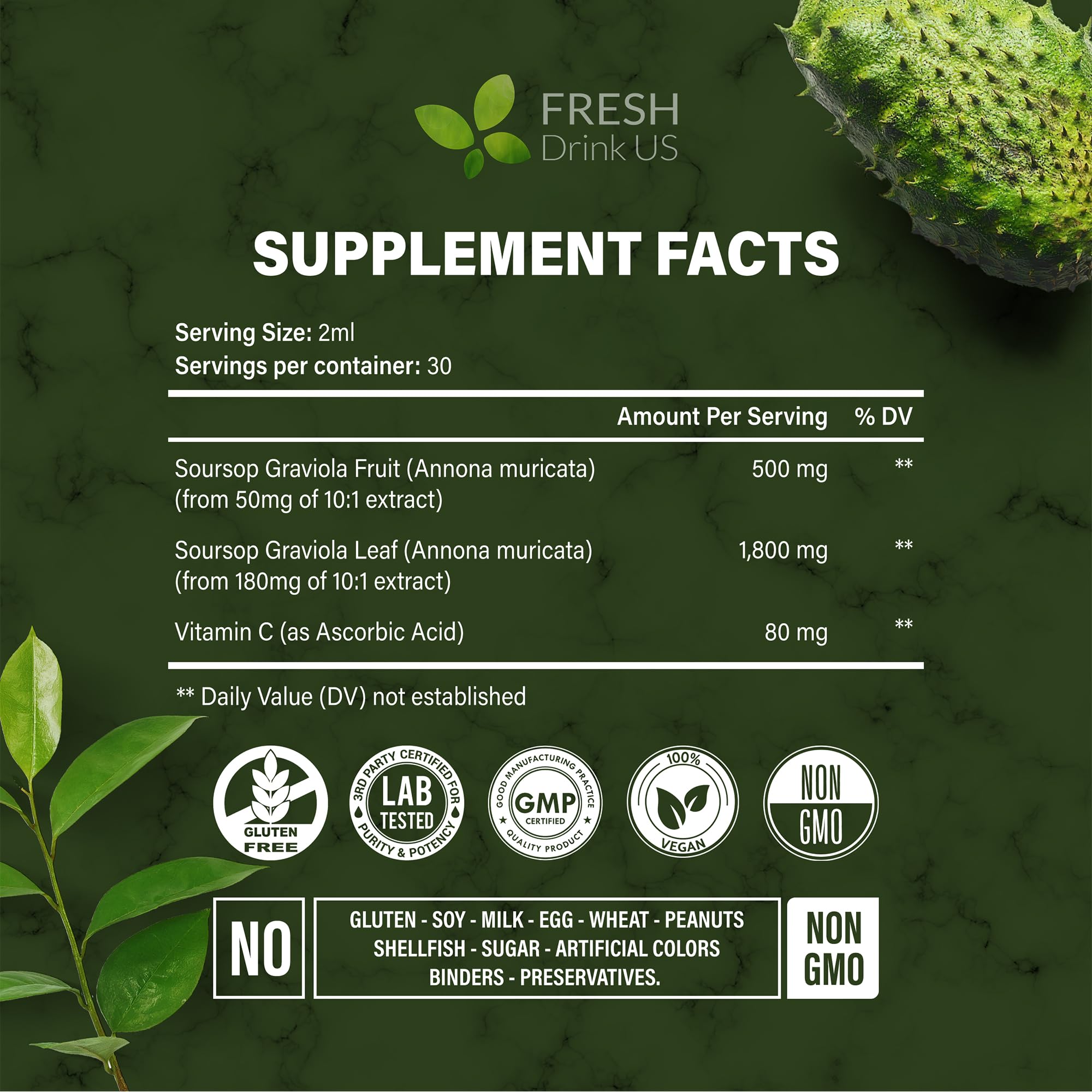 FRESHDRINKUS Soursop Extract Liquid bottle side view