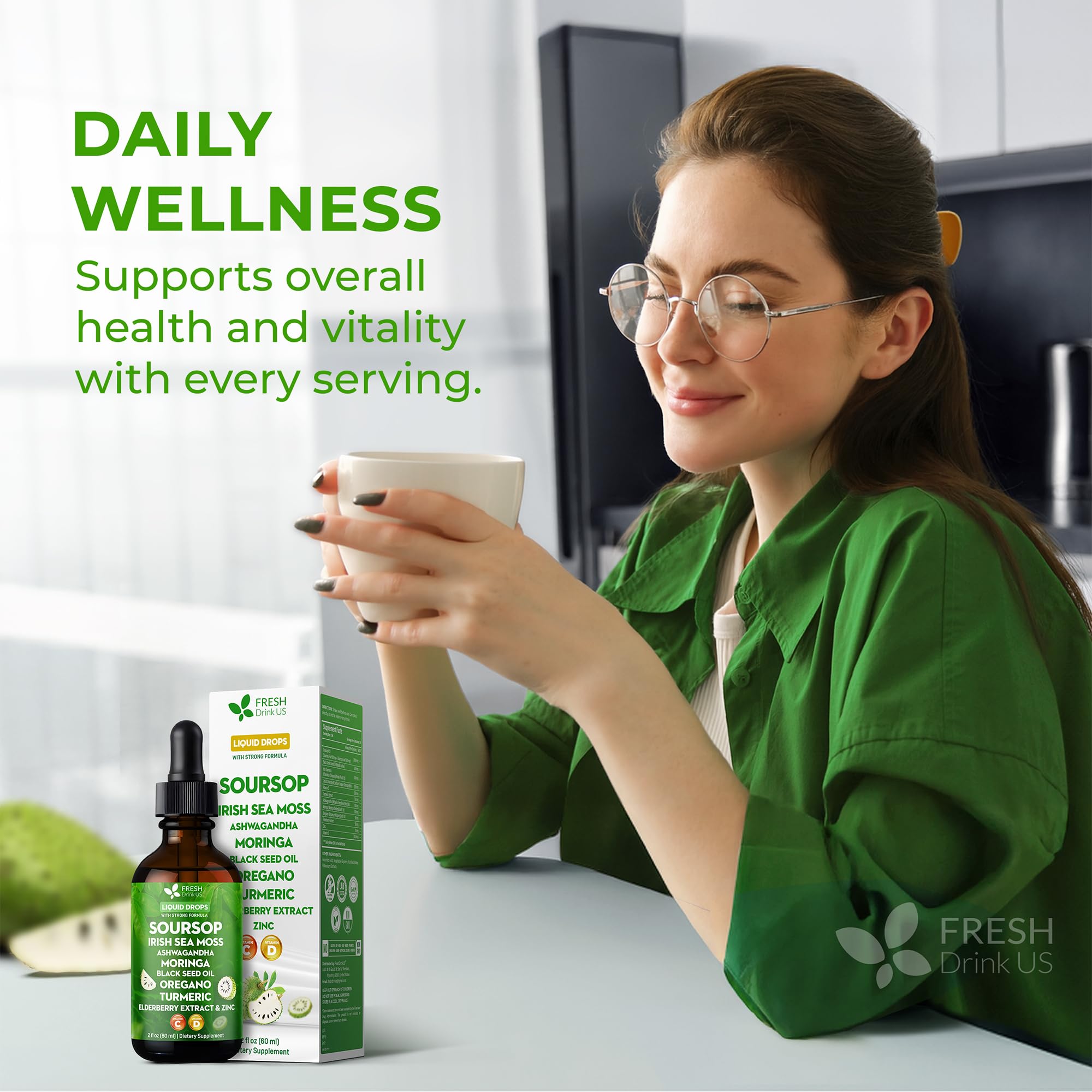 FRESHDRINKUS Soursop Leaves herbal supplement label close-up