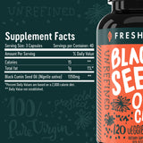 Freshfield Black Seed Oil Capsules 120g on a wooden surface
