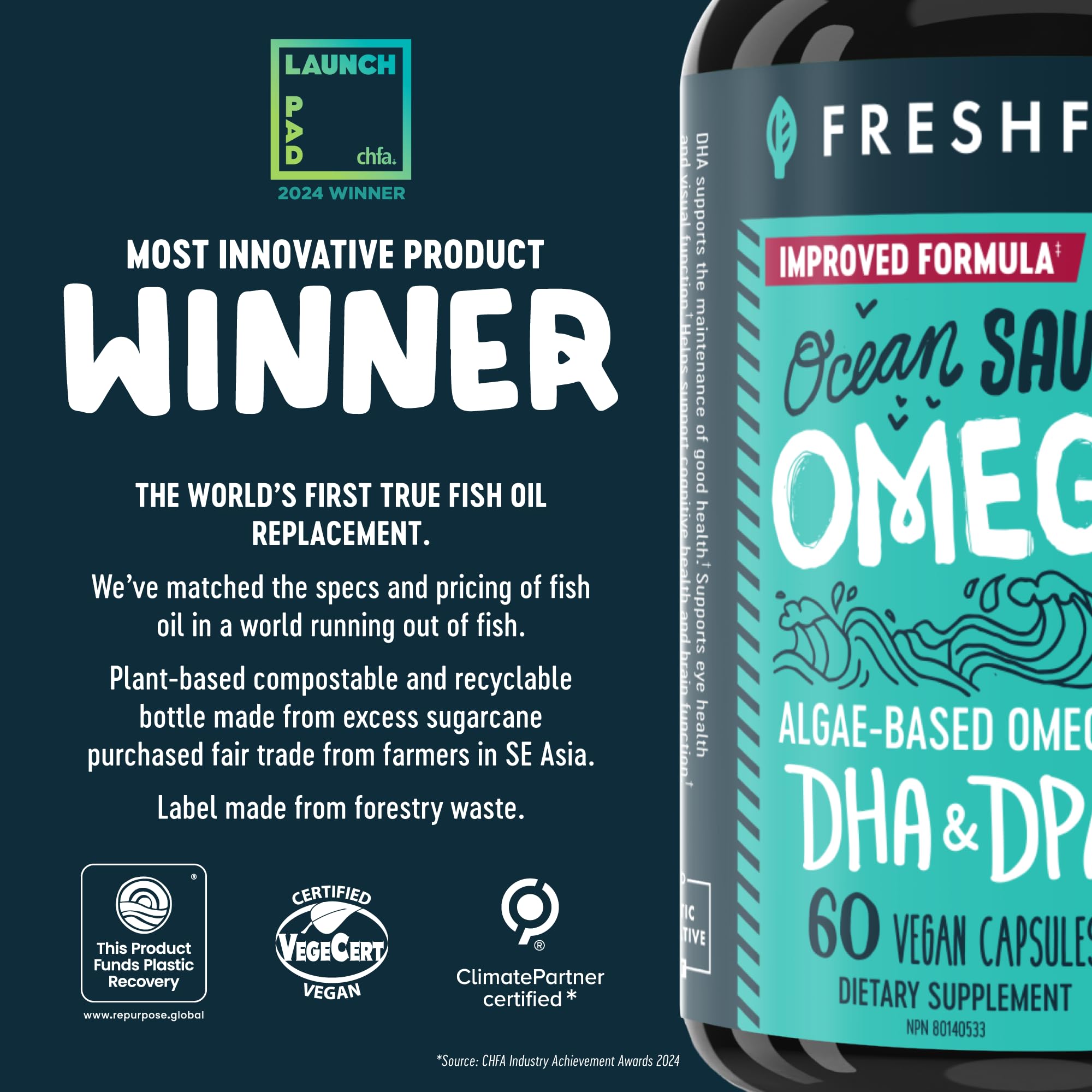 Freshfield Ocean Saving Omega DHA Softgels 500mg bottle with label