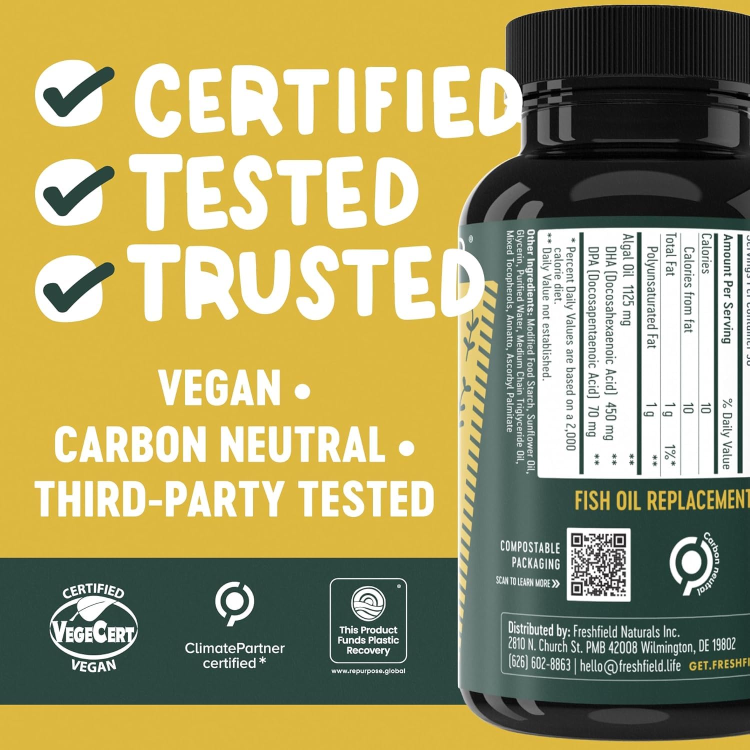 Freshfield Vegan Omega-3 DHA + DPA 225mg capsules back label