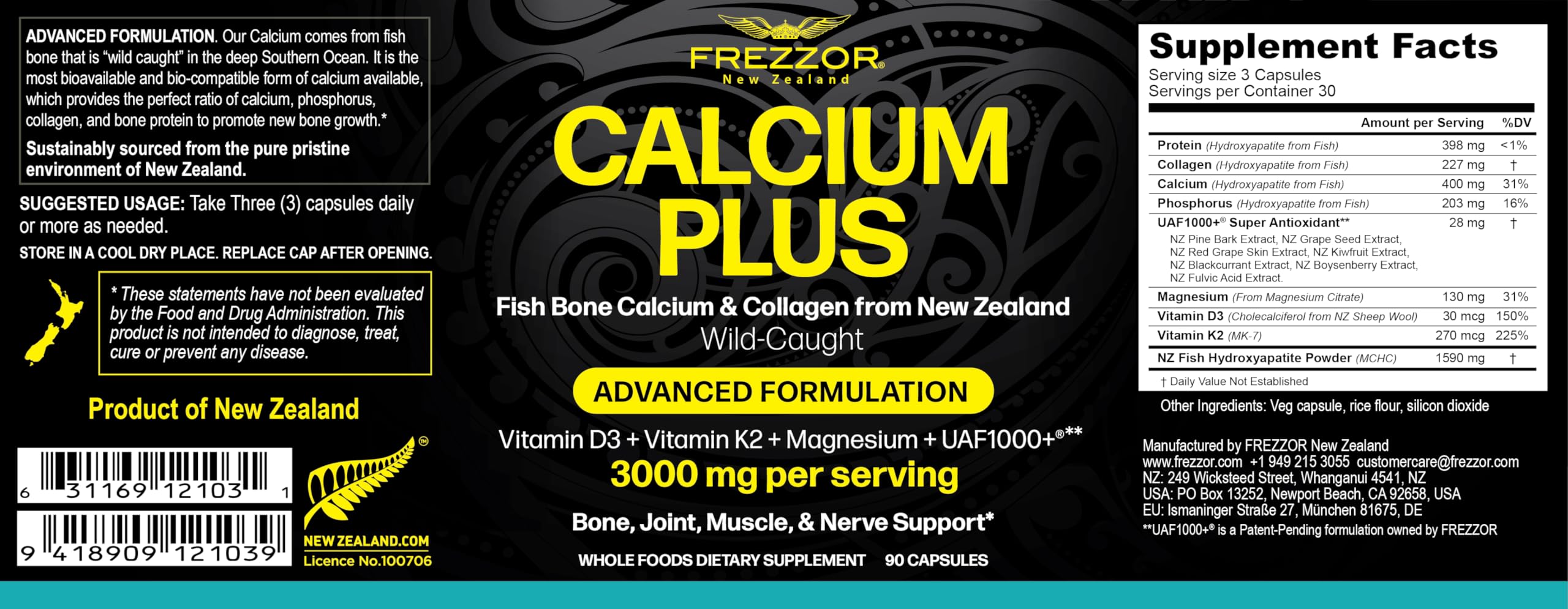 FREZZOR Calcium Plus capsules side view showing capsule details