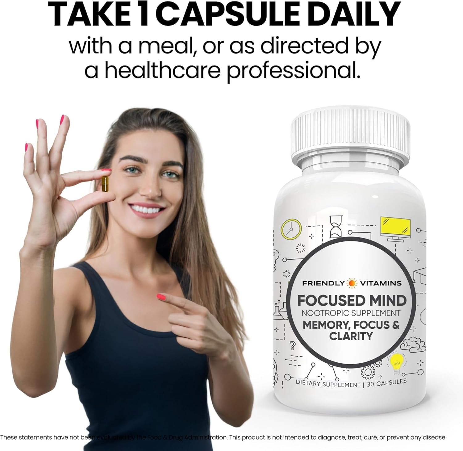 FRIENDLY VITAMINS Focused Mind Ginkgo Biloba Supplement back view