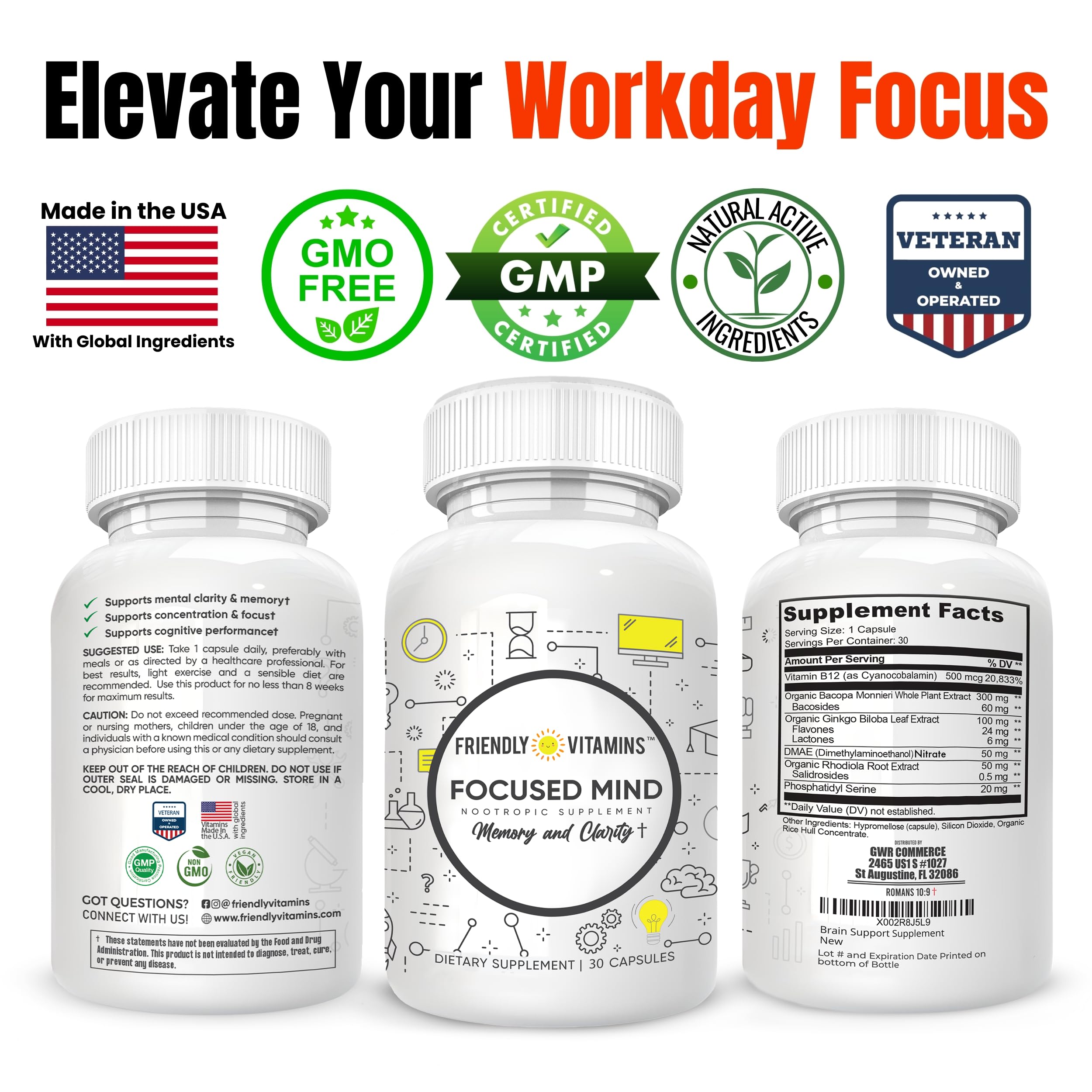 FRIENDLY VITAMINS Focused Mind Ginkgo Biloba Supplement side view