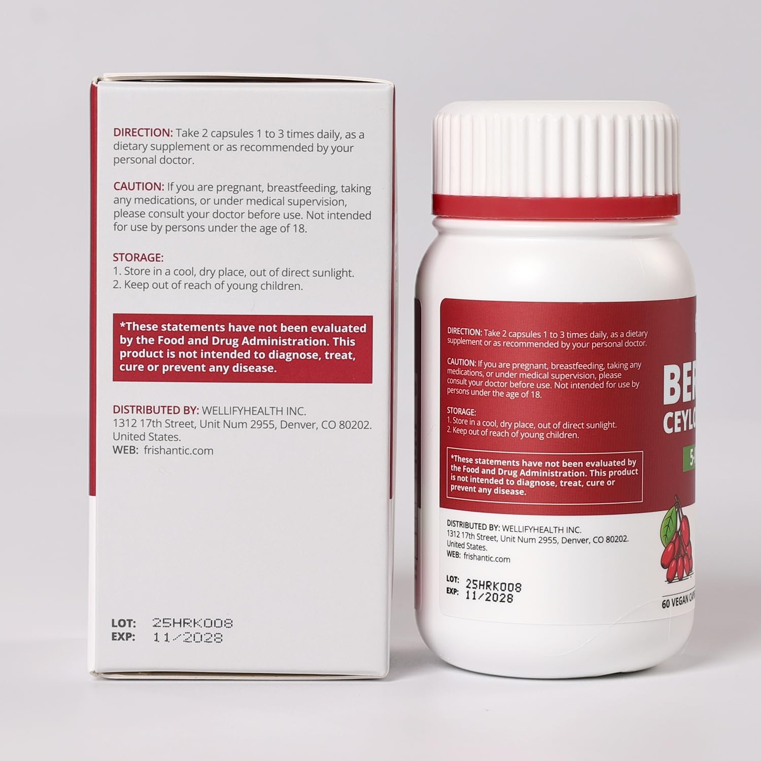 Frishantic Cinnamon Supplement 500mg Berberine with measuring spoon