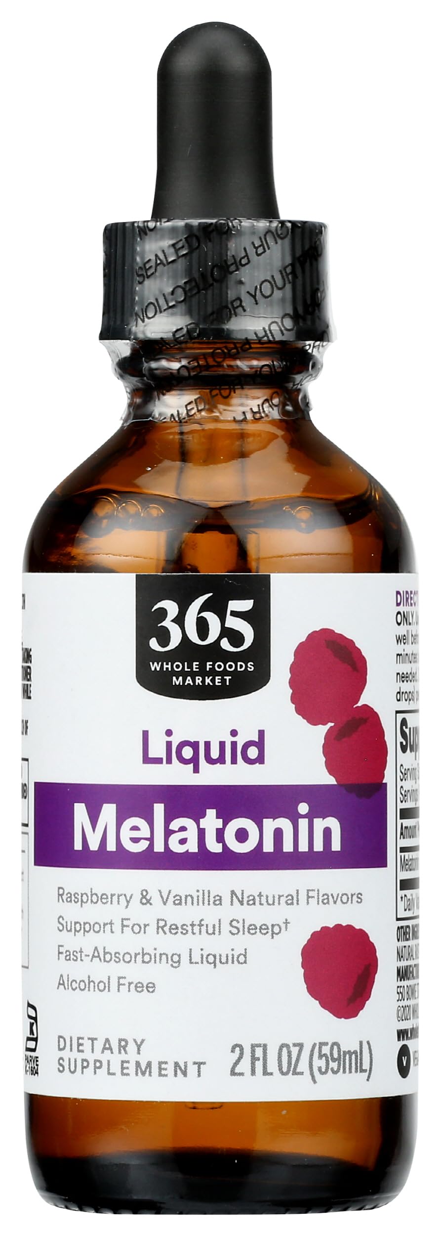Front view of 365 by Whole Foods Market Liquid Melatonin 2 fl oz bottle
