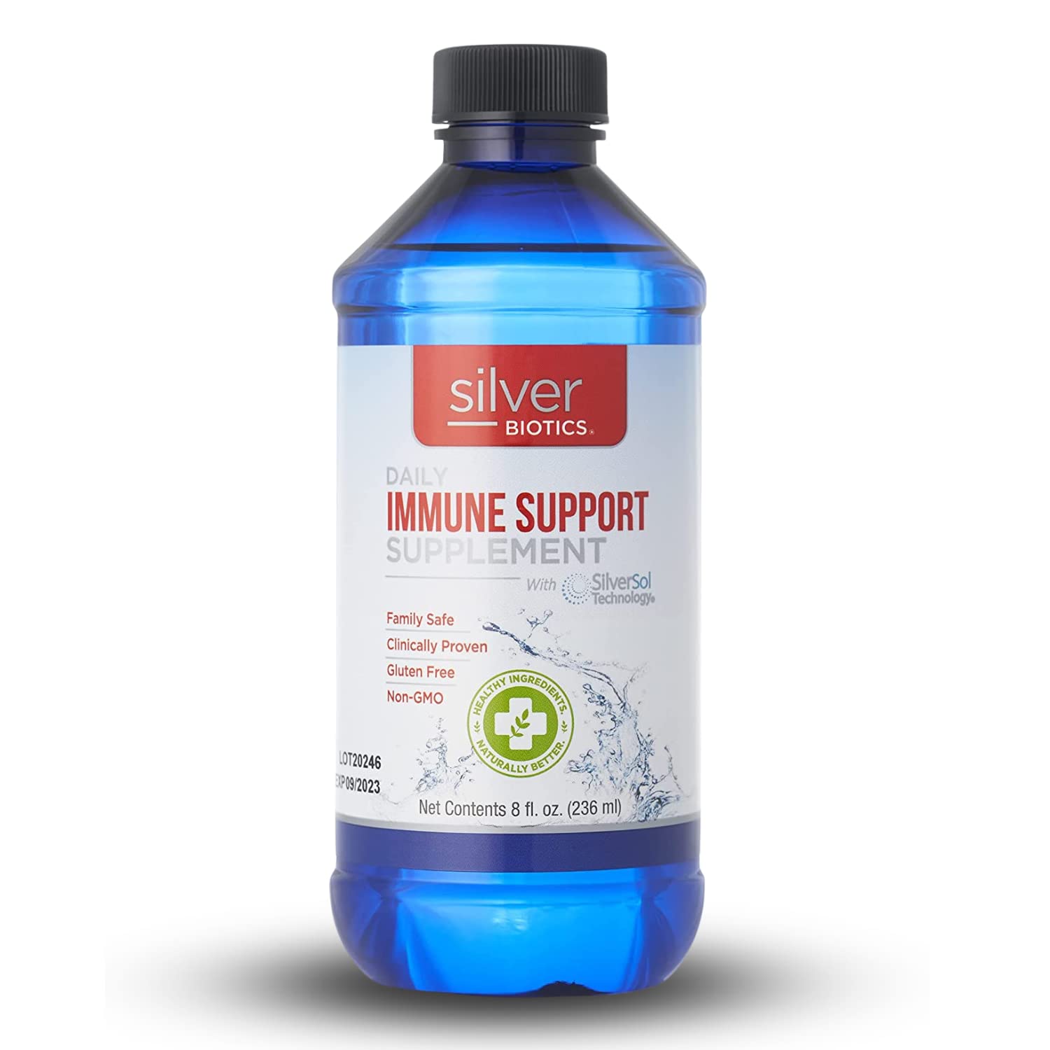 Front view of American Biotech Labs Silver Biotics daily wellness Support 4oz bottle