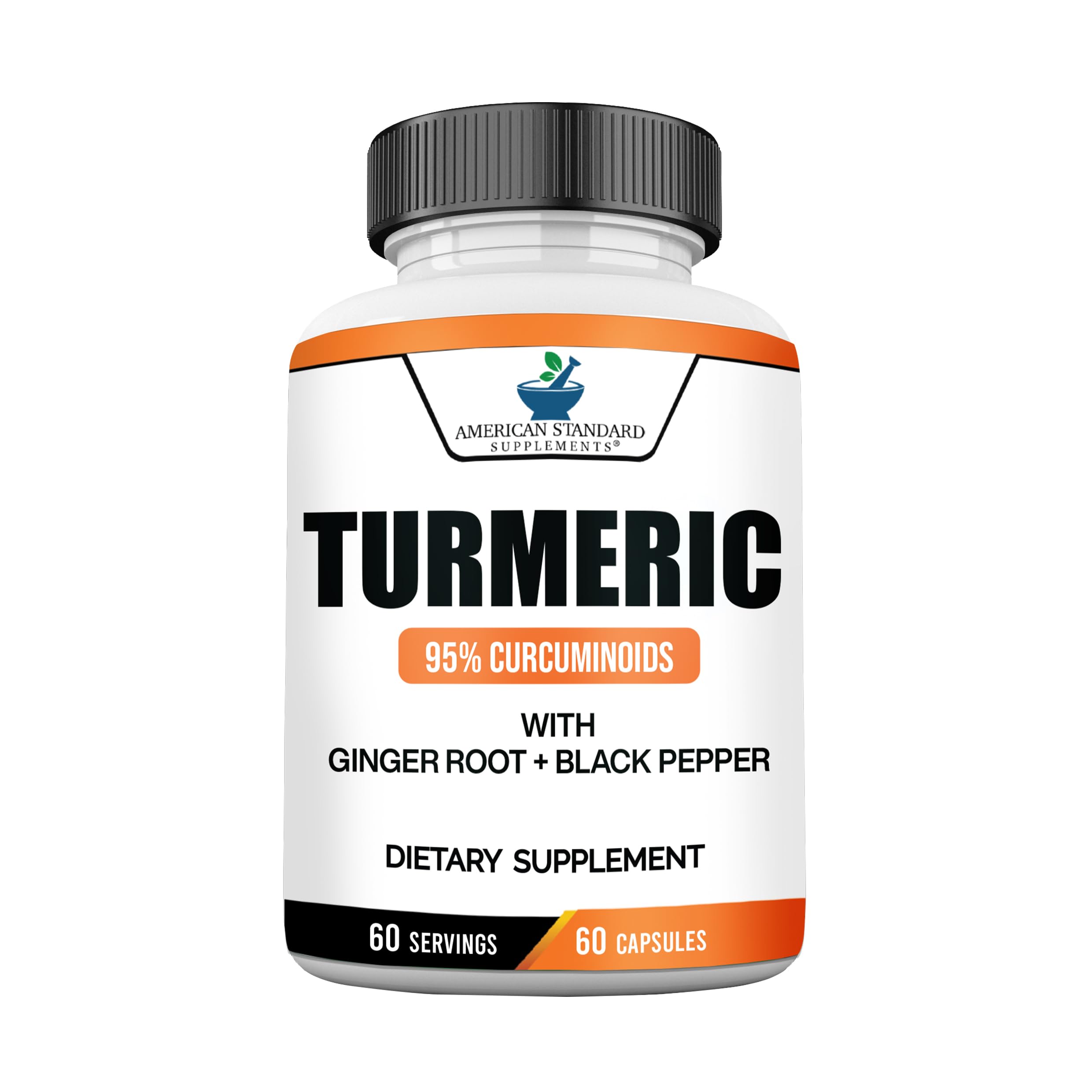 Front view of American Standard Supplements Turmeric Capsules bottle