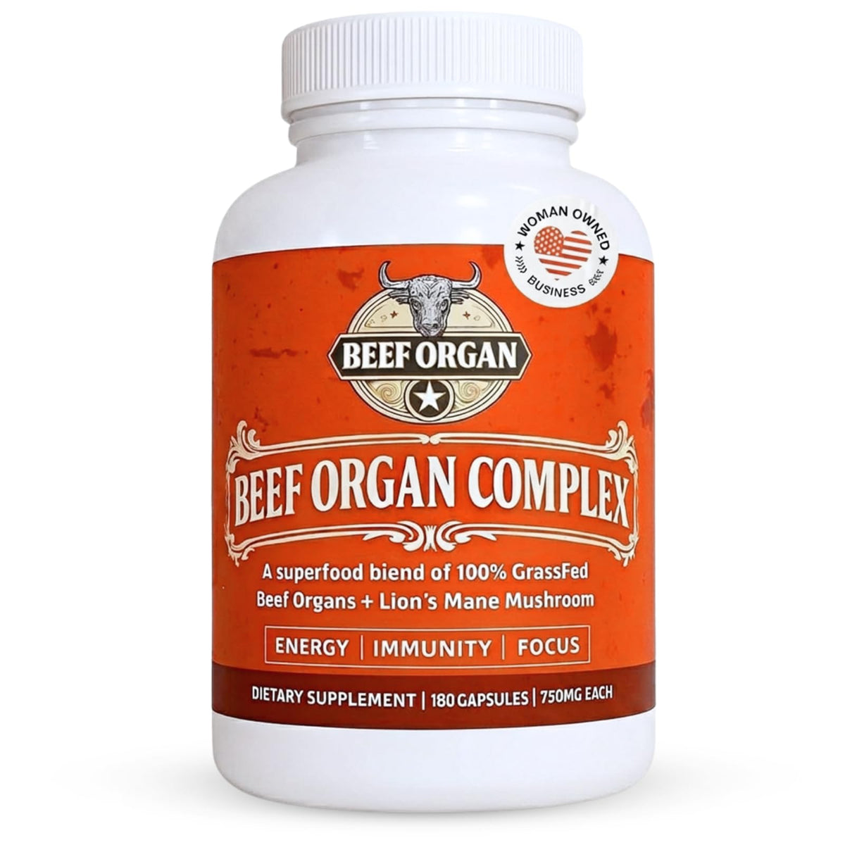 Front view of ANCIENT DIOSA Beef Organ Complex Capsules bottle