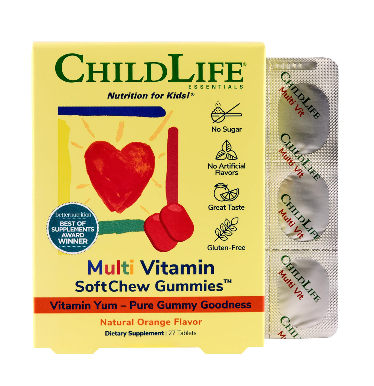 Front view of CHILDLIFE ESSENTIALS Multi Vitamin SoftChew Gummies packaging