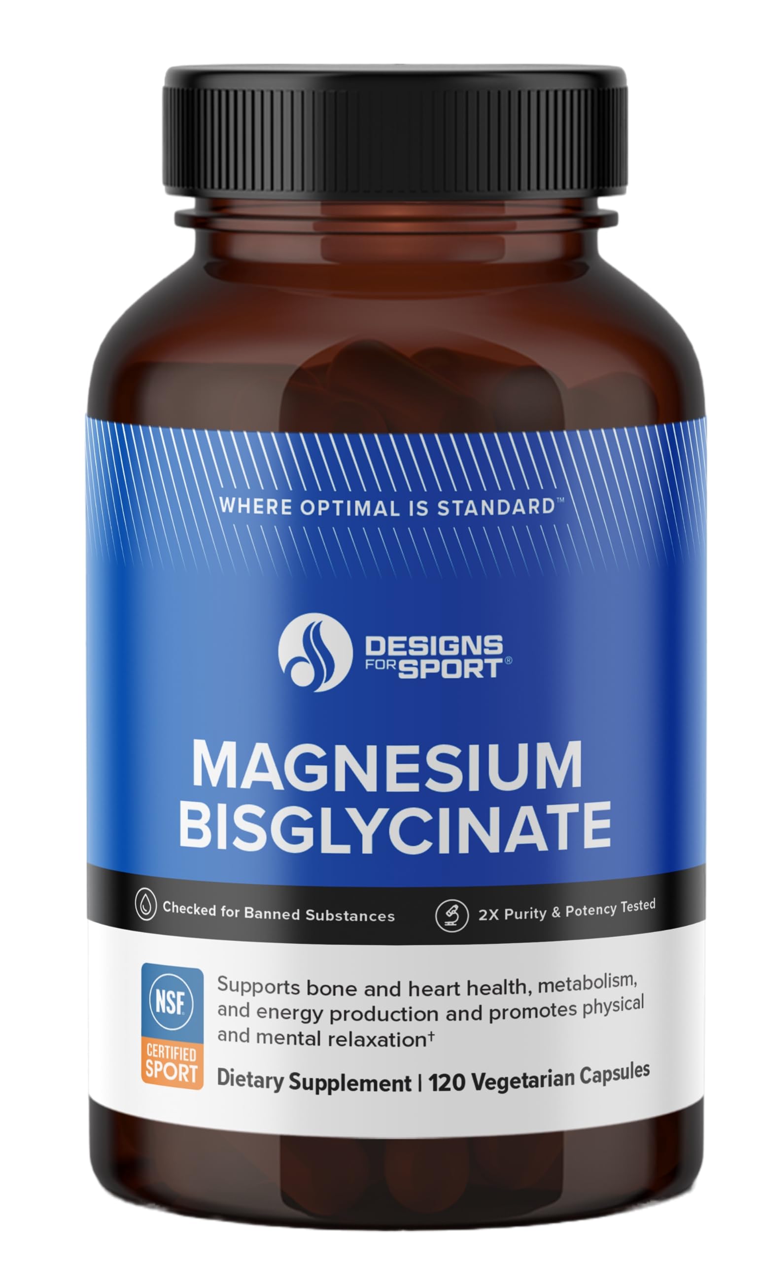 Front view of Designs for Sport Magnesium Bisglycinate Chelate 150mg capsules