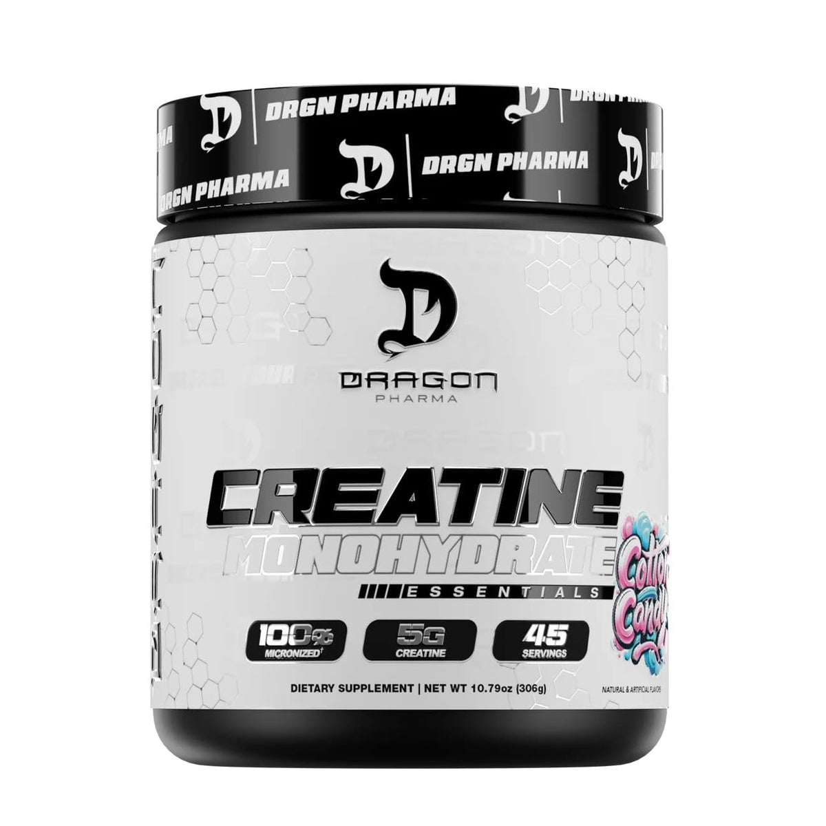 Front view of DRAGON PHARMA Creatine Monohydrate 306g packaging