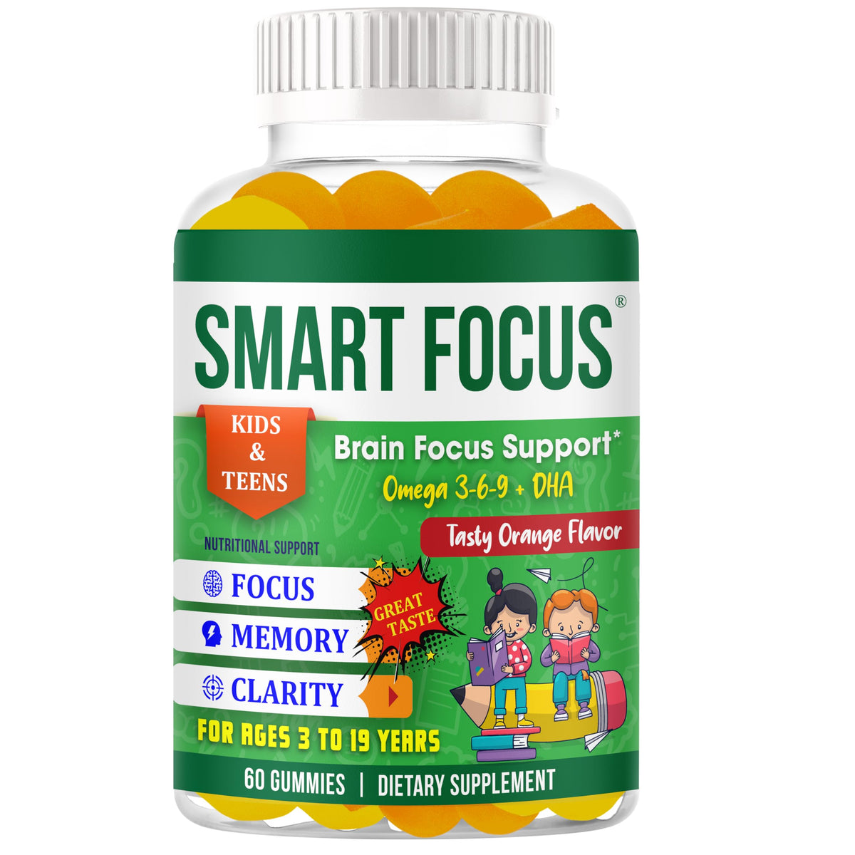 Front view of Generic Omega-3 Gummies for Kids 200g packaging