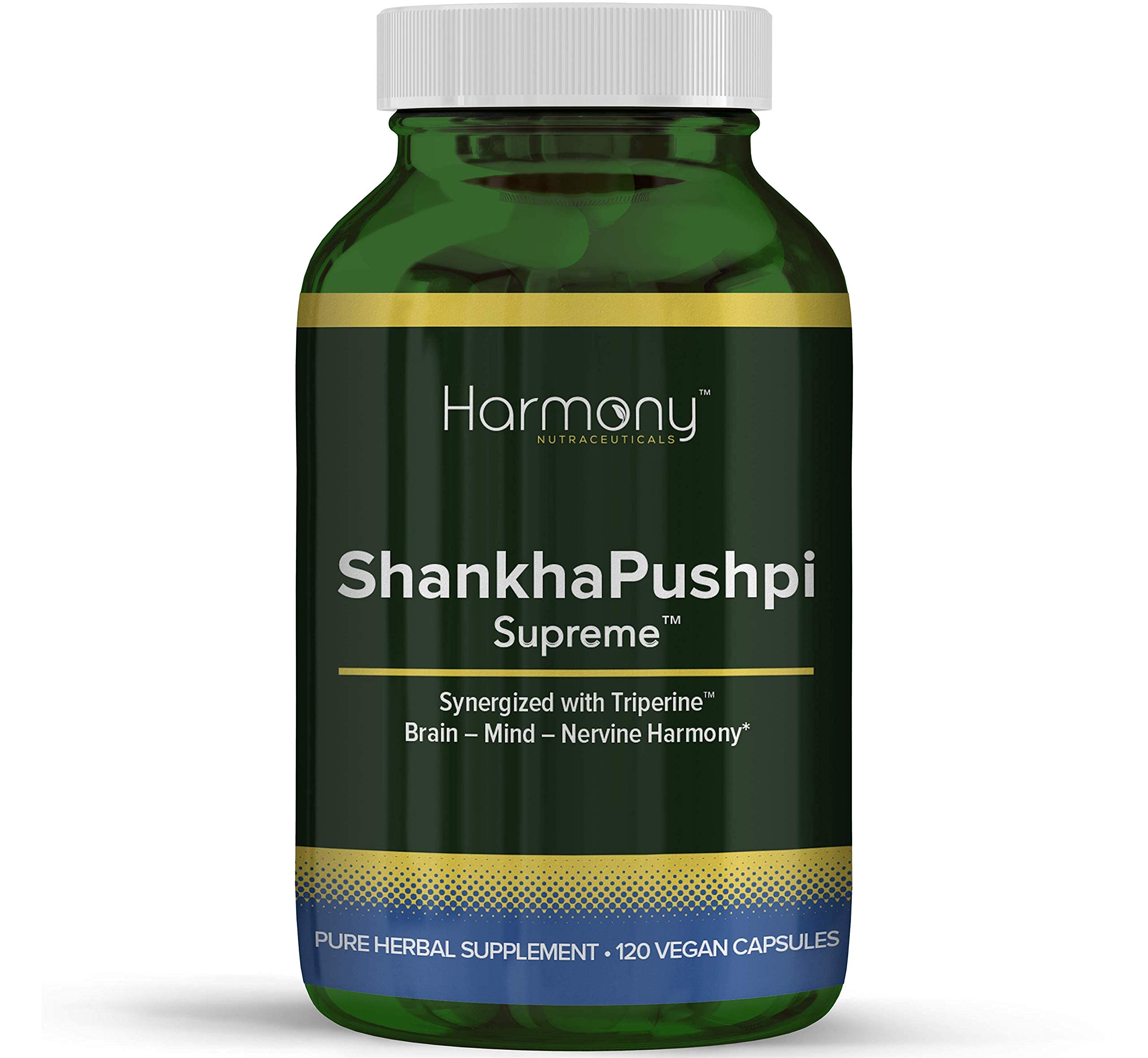 Front view of Harmony Nutraceuticals ShankhaPushpi Vegan Capsules bottle