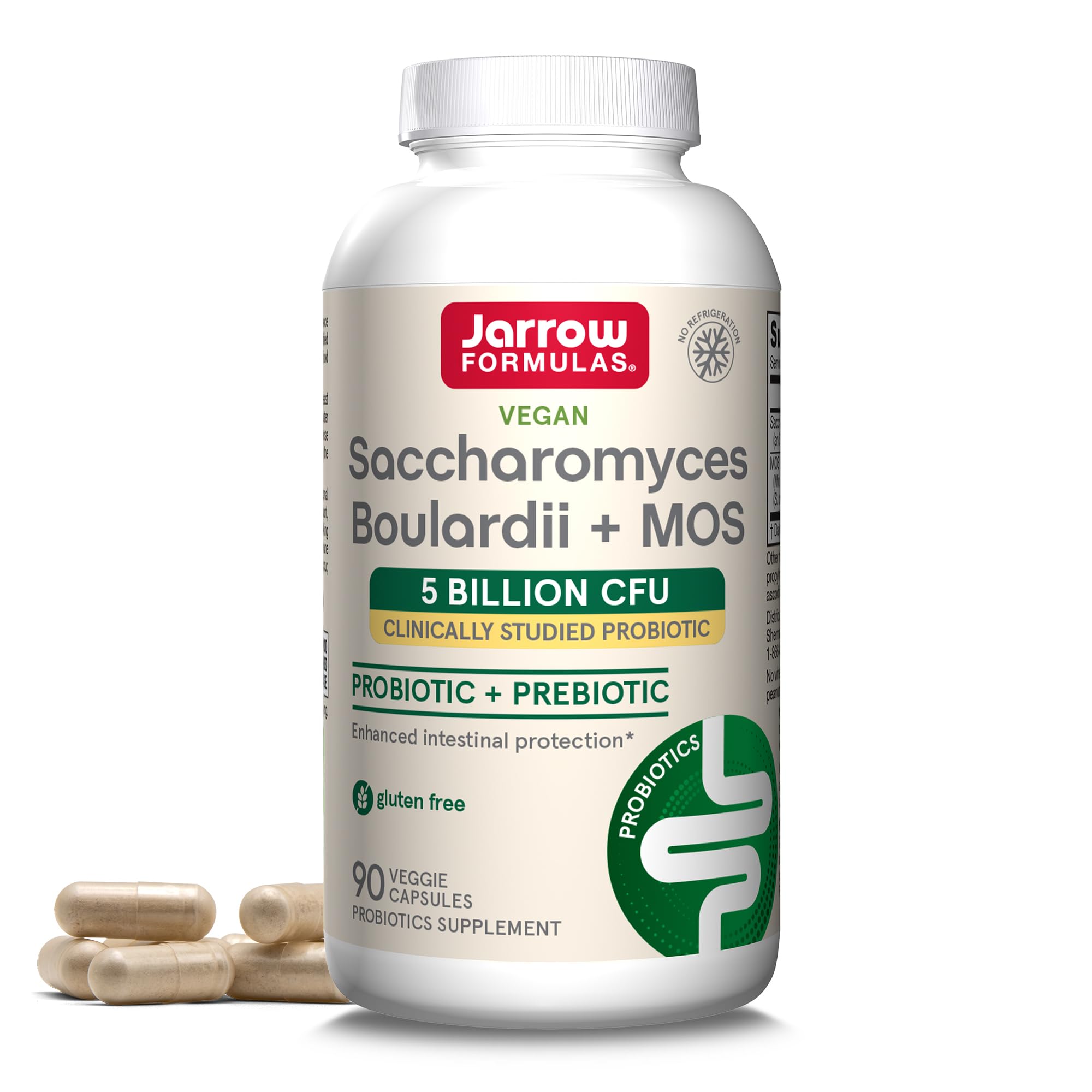 Front view of Jarrow Formulas Saccharomyces Boulardii + MOS 90 Veggie Caps packaging