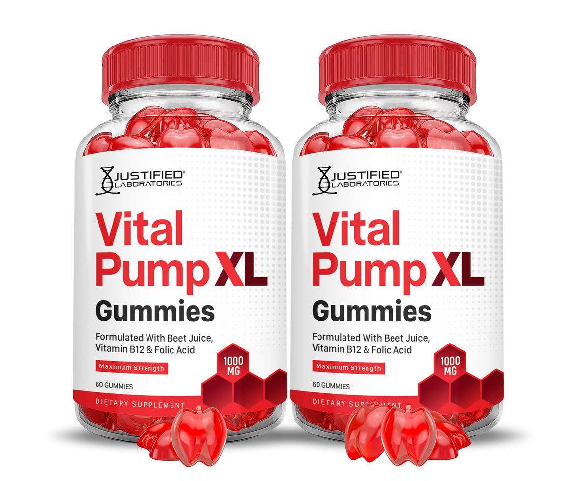 Front view of Justified Laboratories Vital Pump XL Performance Gummies packaging