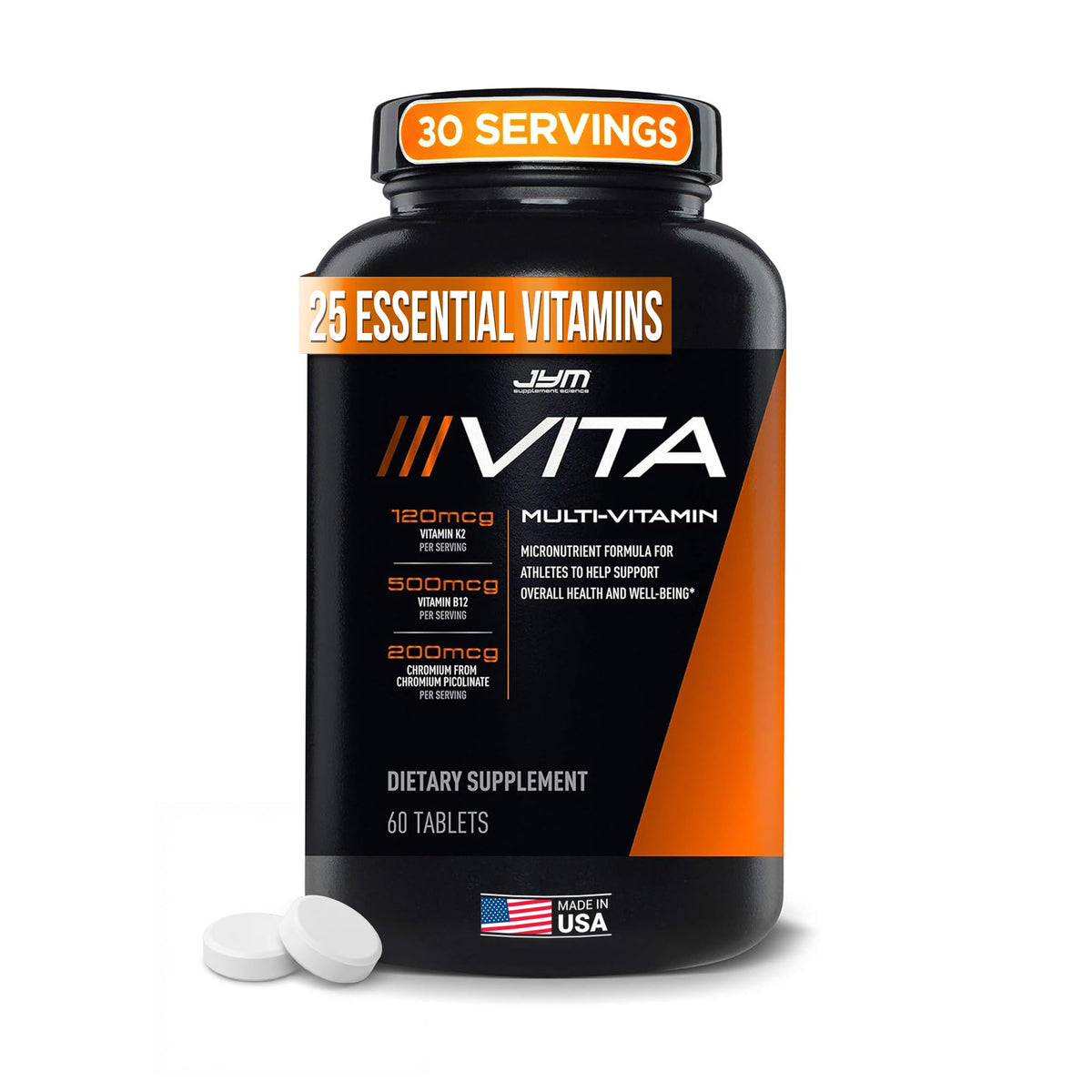 Front view of JYM Supplement Science Vita JYM Multivitamin bottle