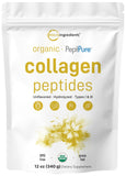 Front view of Micro Ingredients Organic Bovine Collagen Peptide Powder 340g pouch