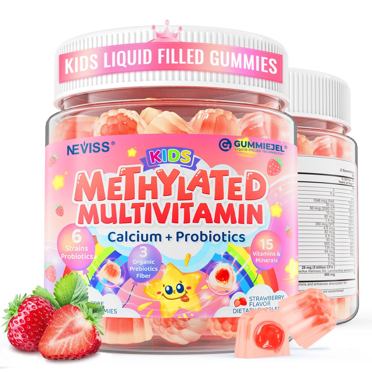Front view of NEVISS Kids Methylated Multivitamin Gummies 240g packaging