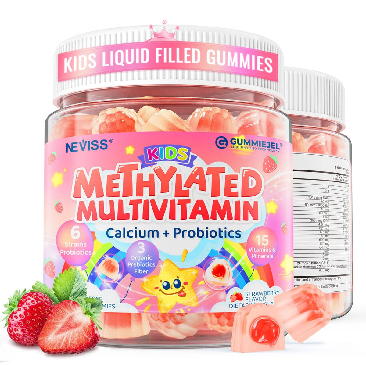 Front view of NEVISS Kids Methylated Multivitamin Gummies 240g packaging