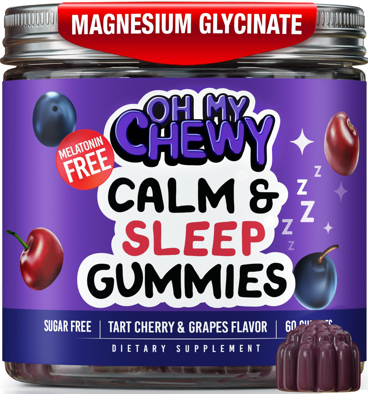 Front view of OH MY CHEWY Kids Magnesium Gummies 308g packaging